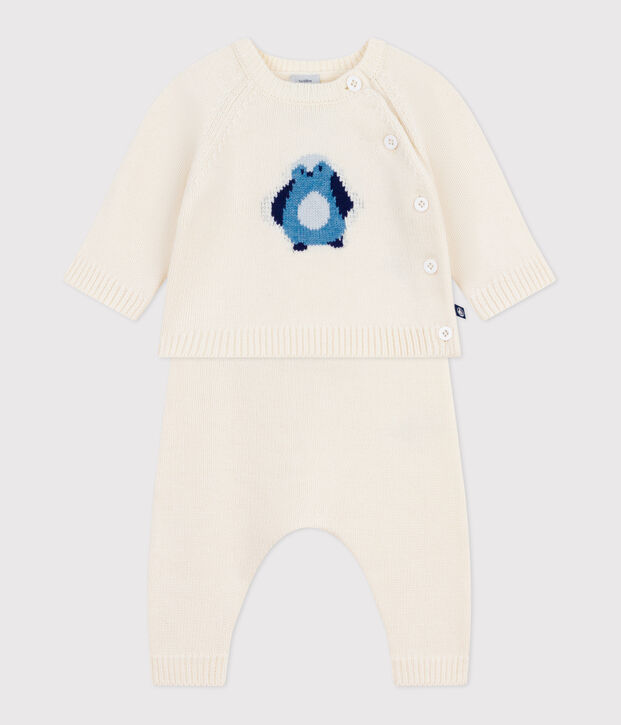 Ensemble 2 pi&egrave;ces b&eacute;b&eacute; en tricot, imprim&eacute; pingouin blanc/multicouleur