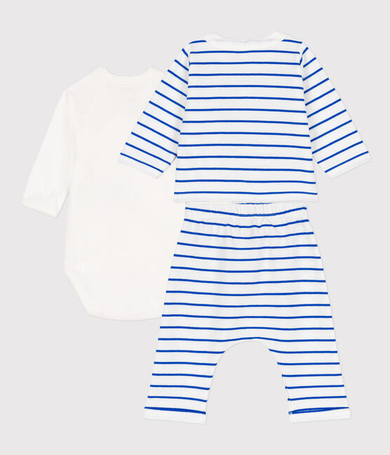 Ensemble rayé en molleton bébé blanc MARSHMALLOW/bleu PERSE