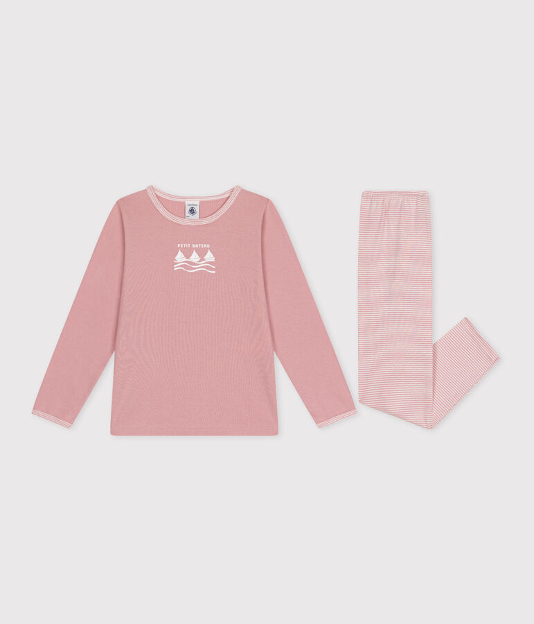 Pyjama enfant en coton manches longues rose/multicouleur