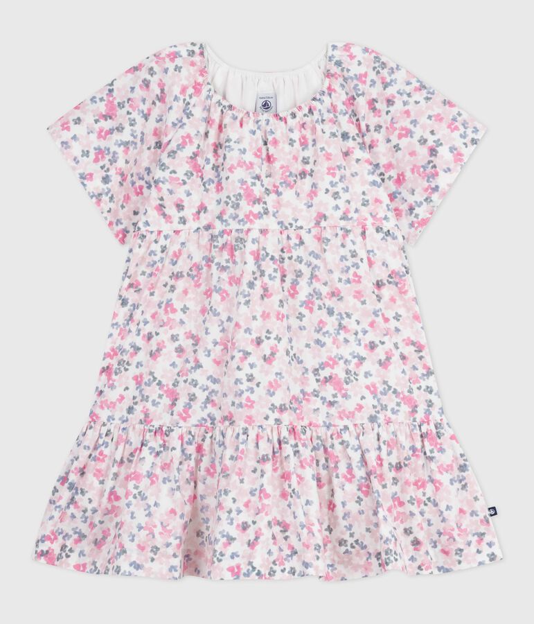 Robe enfant en coton manches courtes imprim&eacute;e blanc MARSHMALLOW/blanc MULTICO
