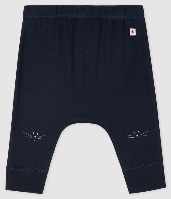 Legging tête de chat bébé en côte bleu SMOKING