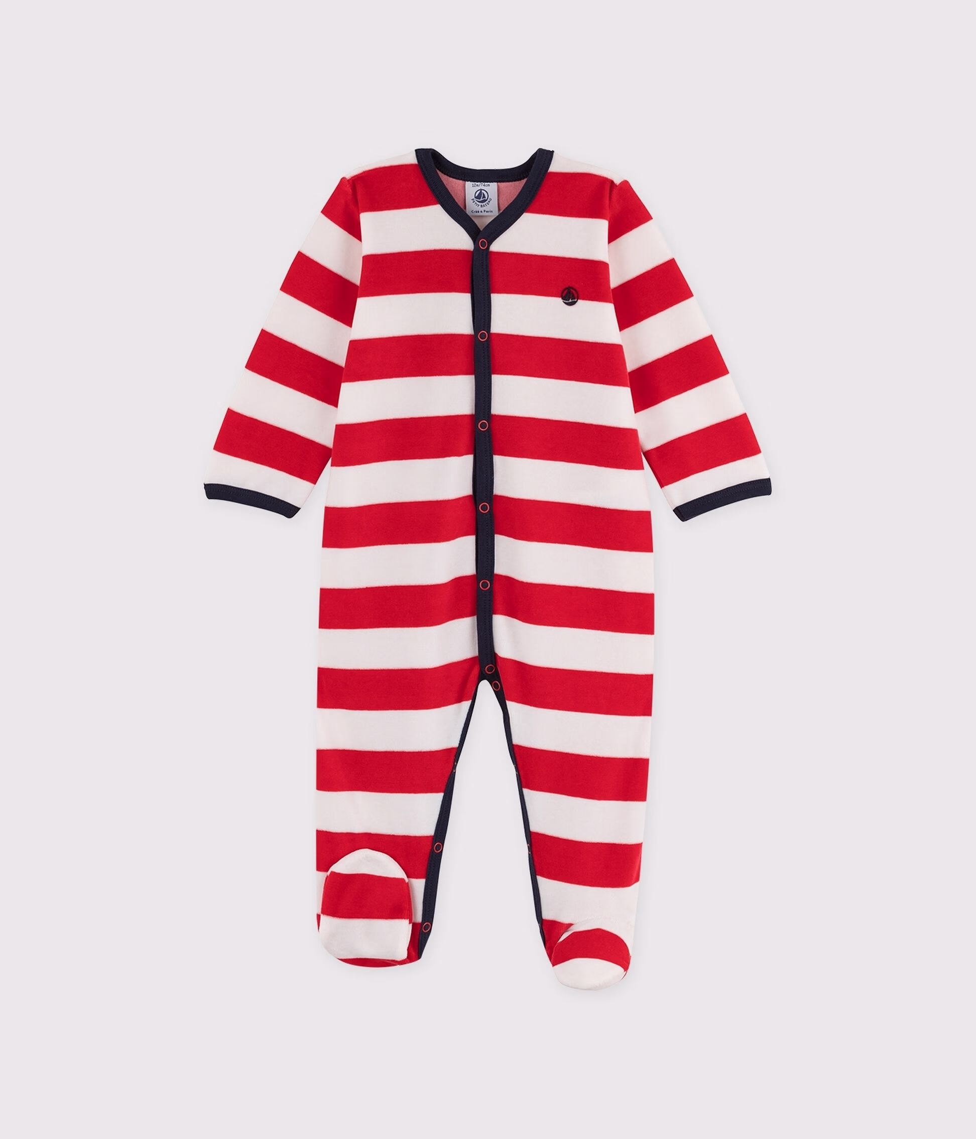 Dors bien bebe garcon en velours a rayures rouges FROUFROU MARSHMALLOW Petit Bateau