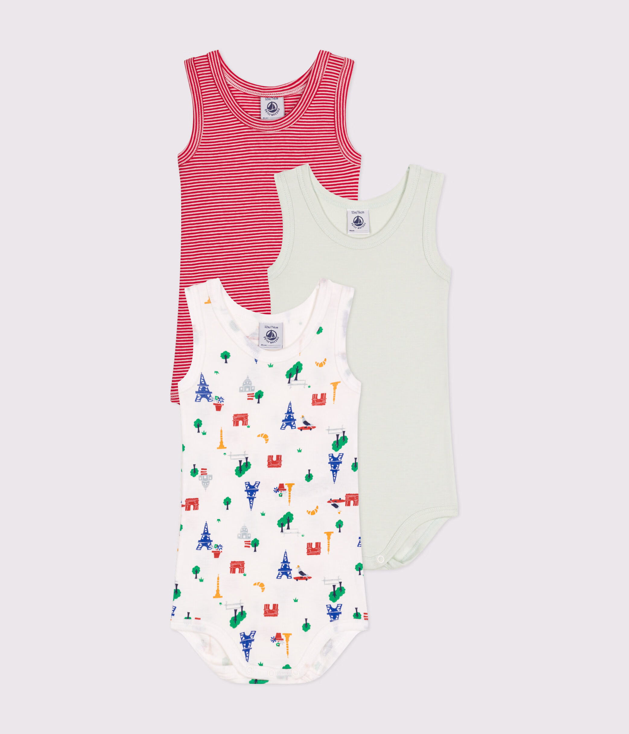 Lot de 3 bodies sans manches en coton bebe variante 1 Petit Bateau