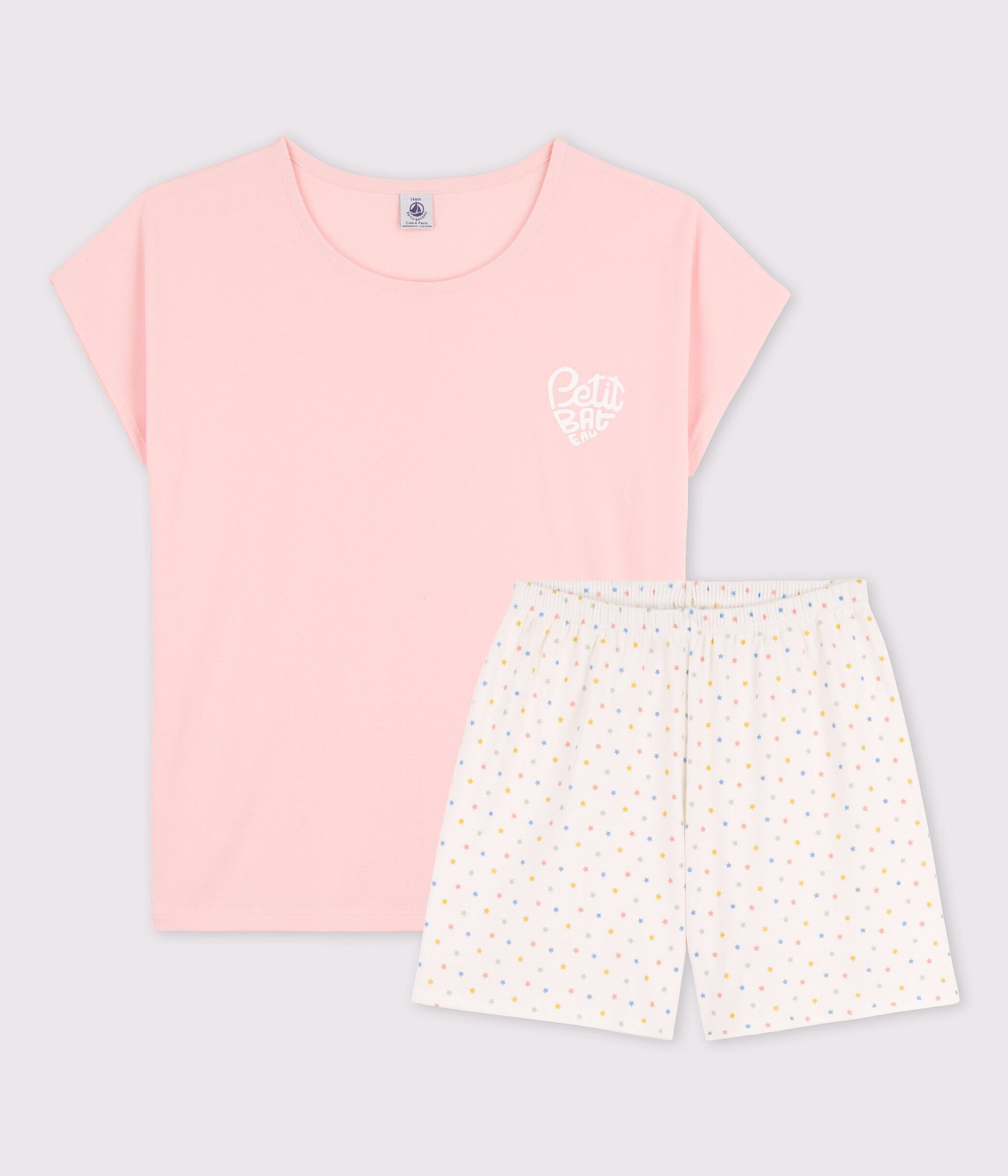 Pyjacourt fille rose en coton biologique MINOIS MULTICO Petit Bateau