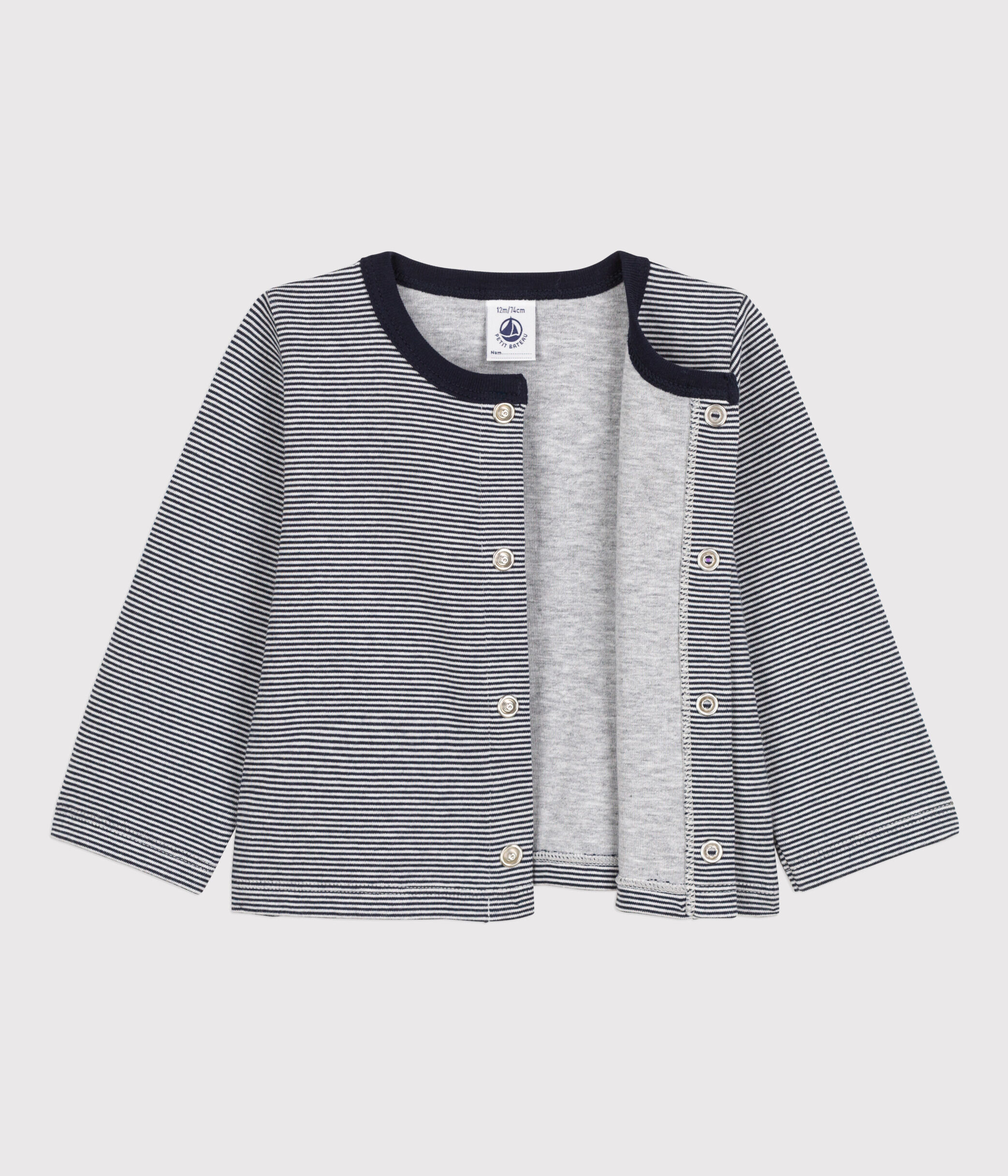 Cardigan bebe raye milleraies en jersey epais SMOKING MARSHMALLOW Petit Bateau