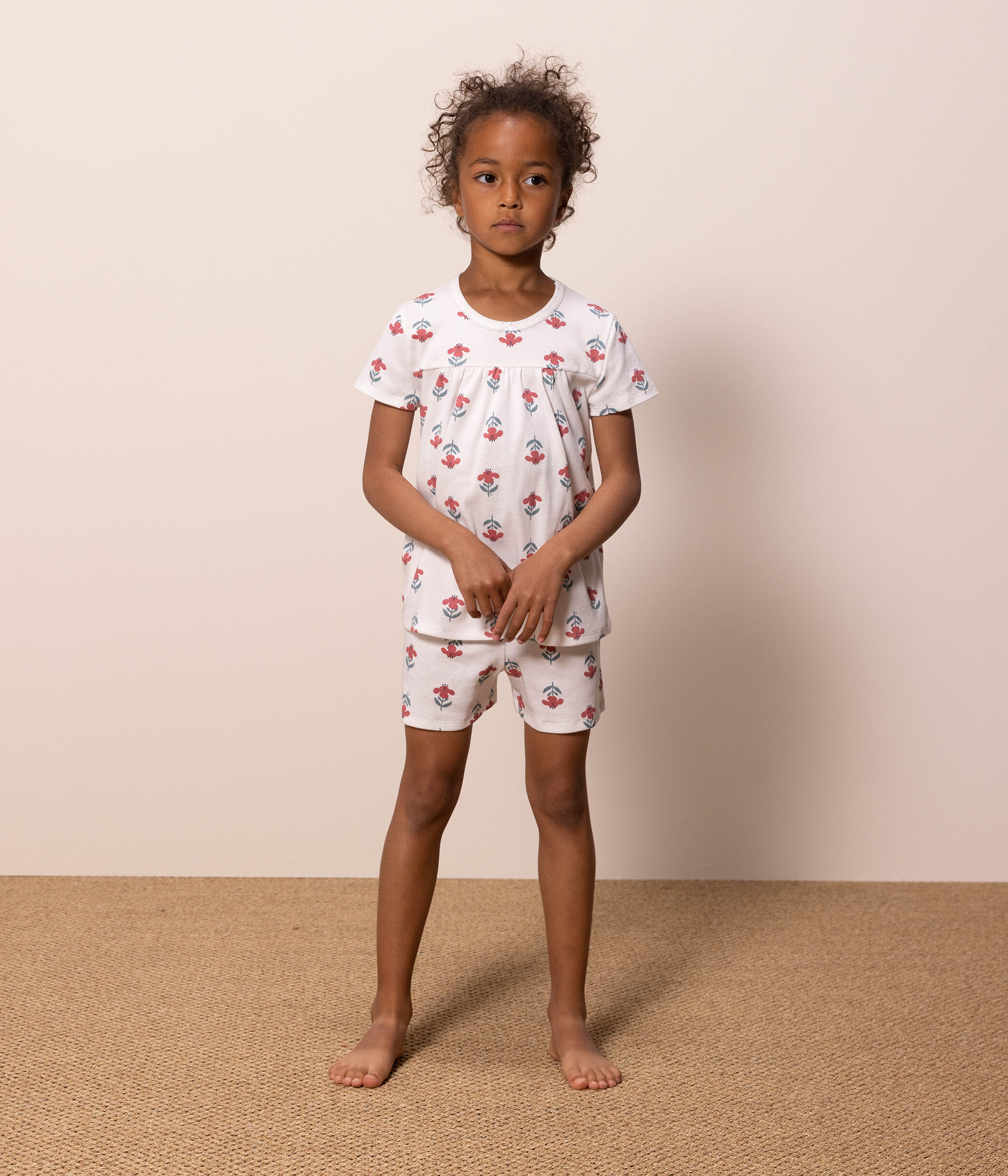 Pyjacourt fleurs avec couronne en coton petite fille A06WK01
