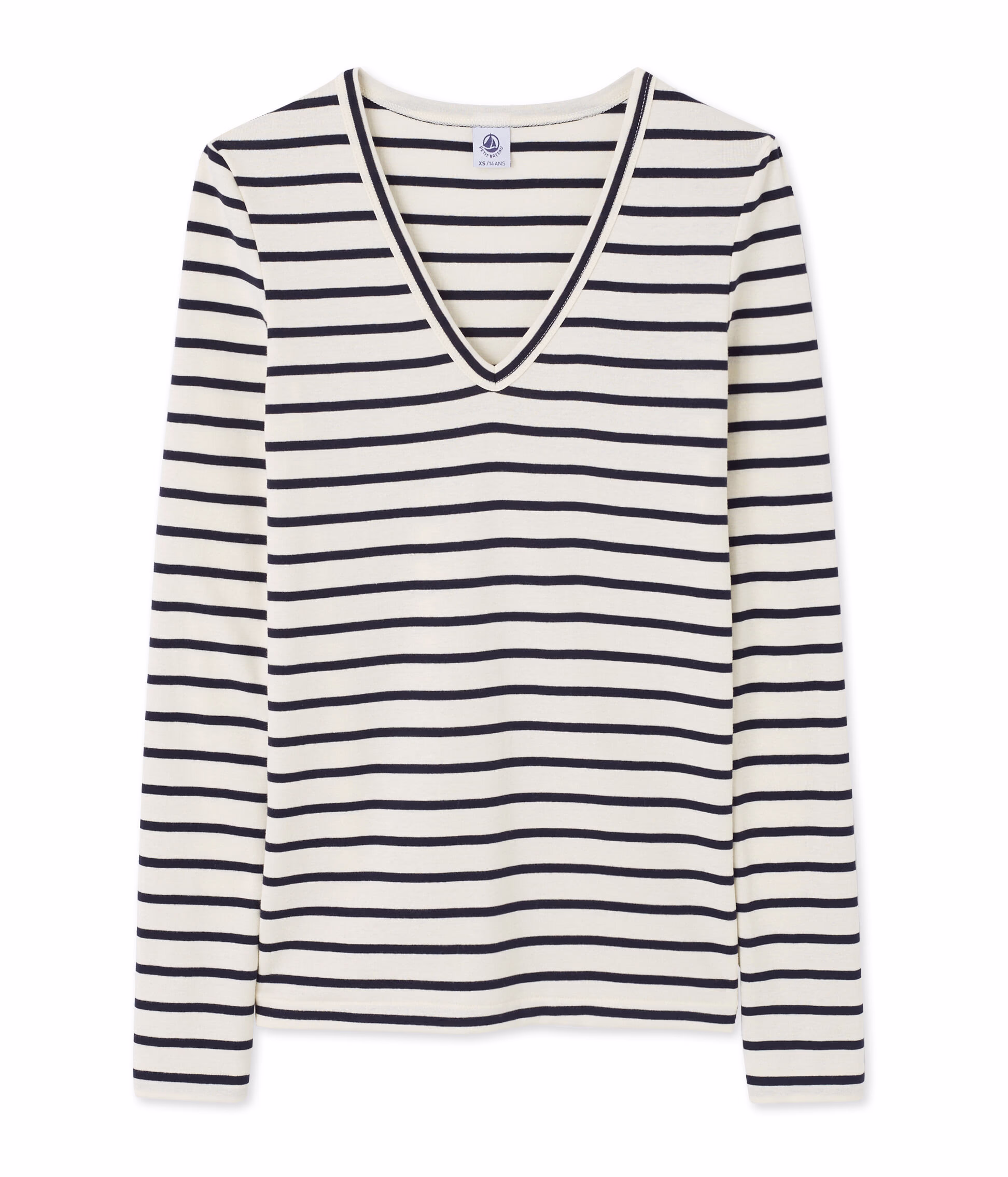 Tee shirt col shop v manches longues femme