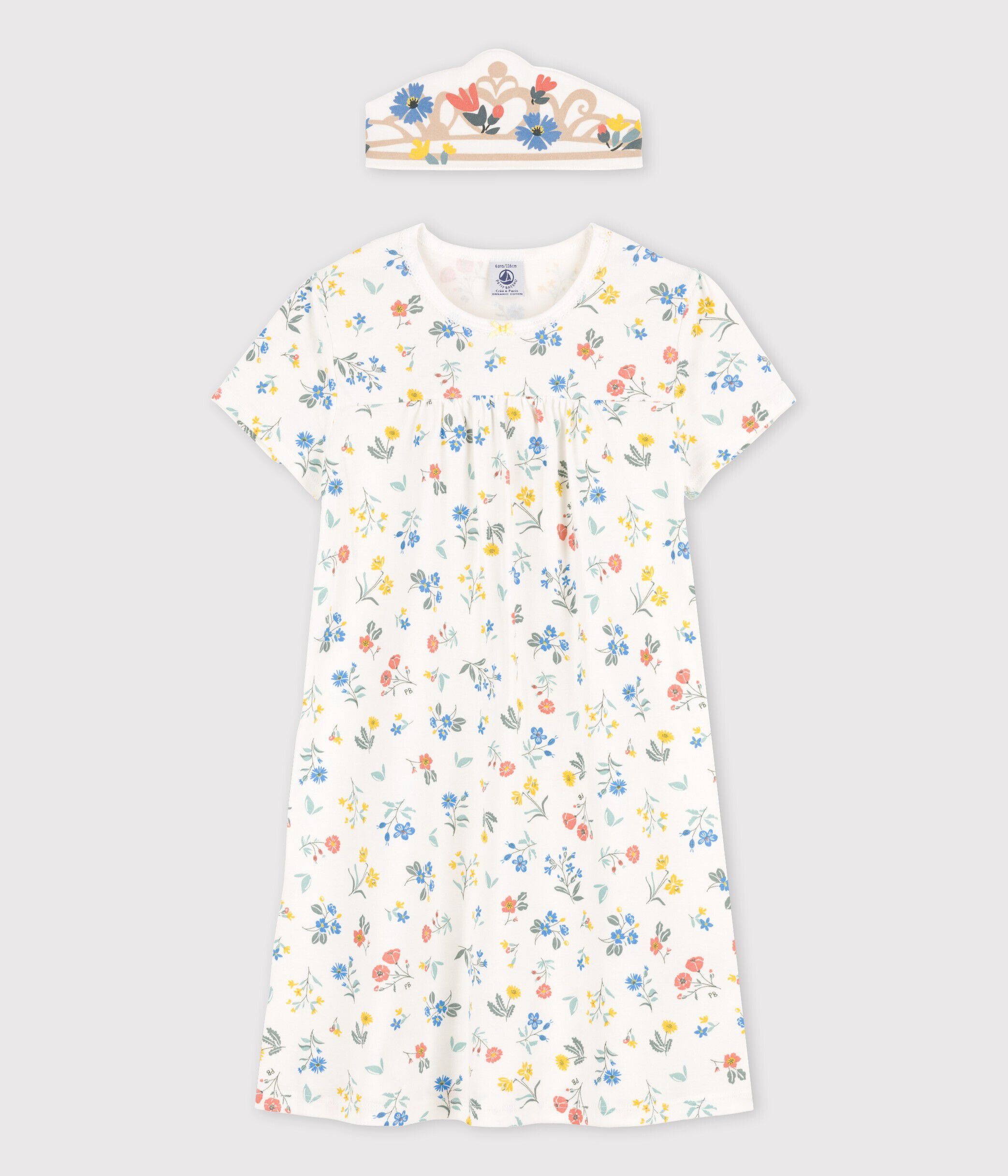 Chemise de nuit manches courtes fleurs petite fille en coton A03MG01100