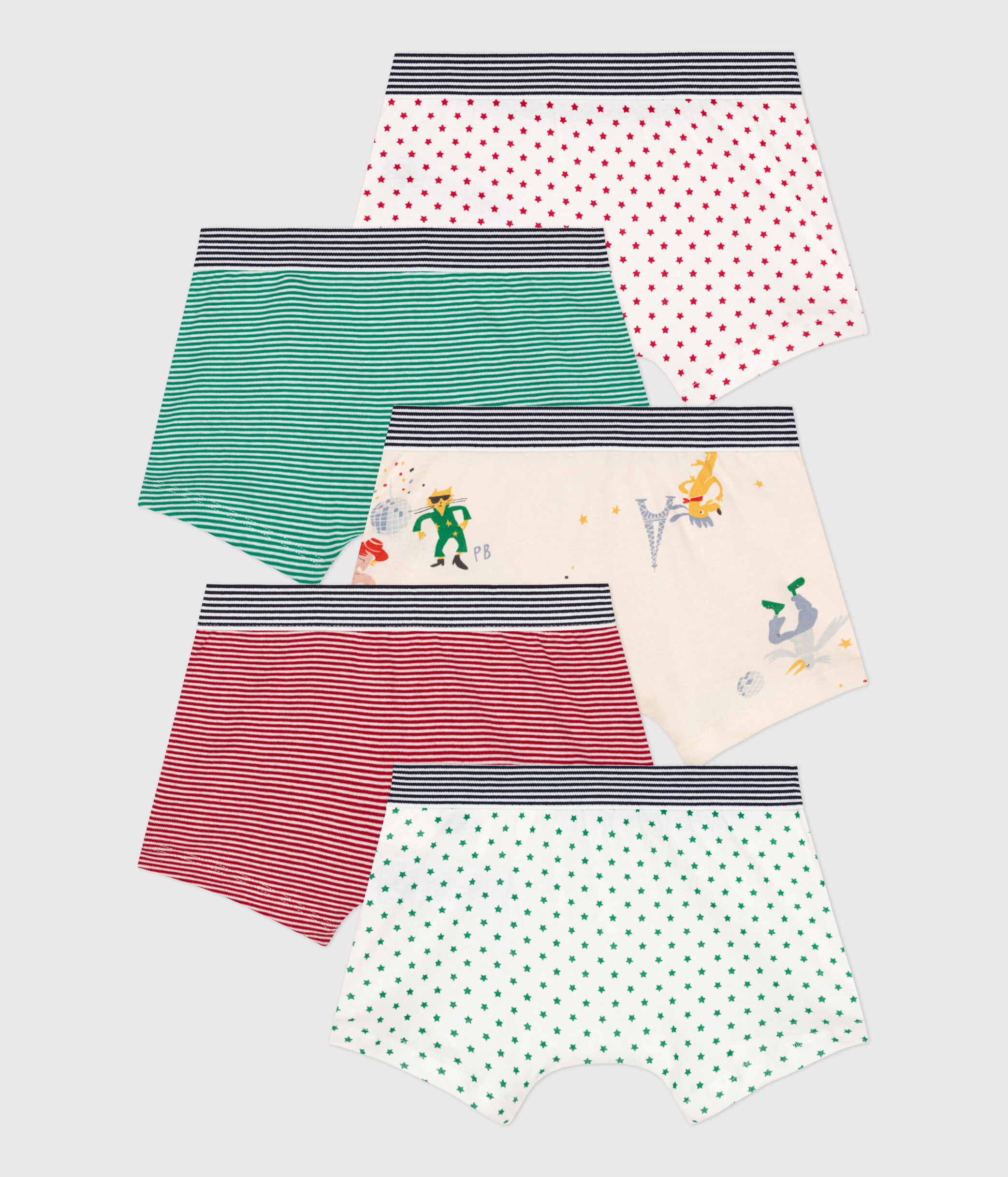 Lot de 5 boxers petit gar on en coton dont un phosphorescent