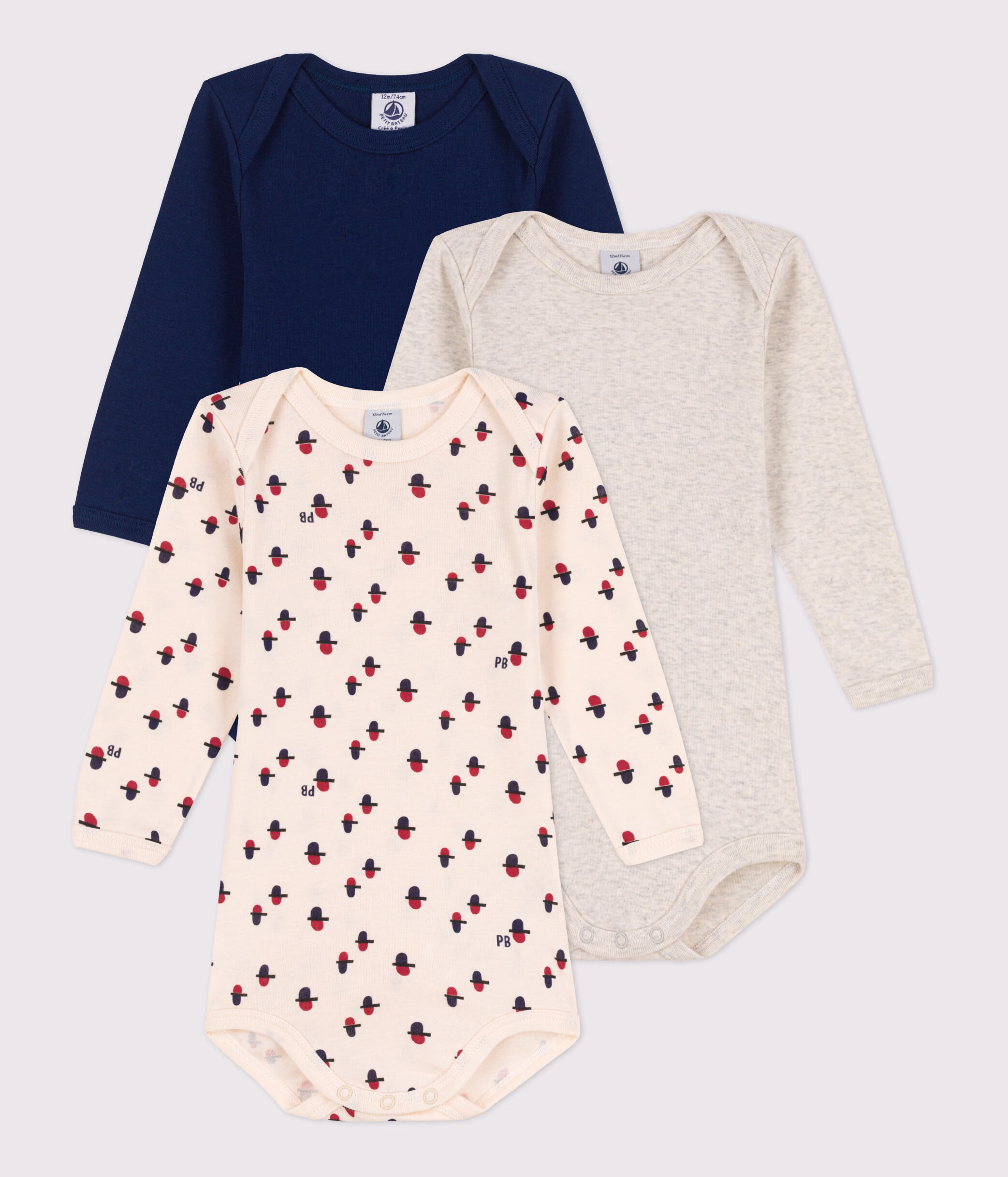 Lot de 3 bodies manches longues bebe en coton variante 1 Petit Bateau