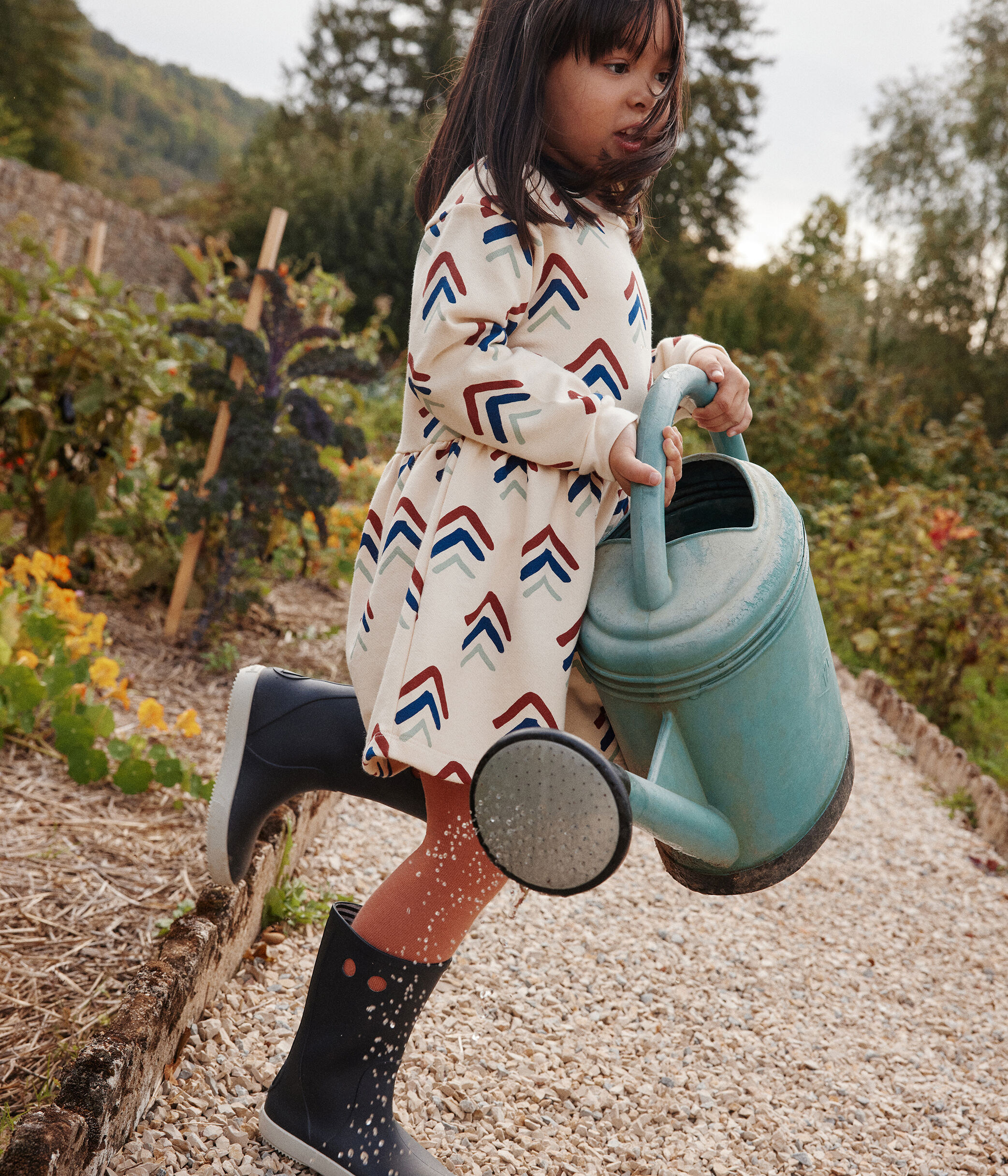 Robe imprimee manches longues en molleton enfant fille AVALANCHE INCOGNITO MULTICO Petit Bateau