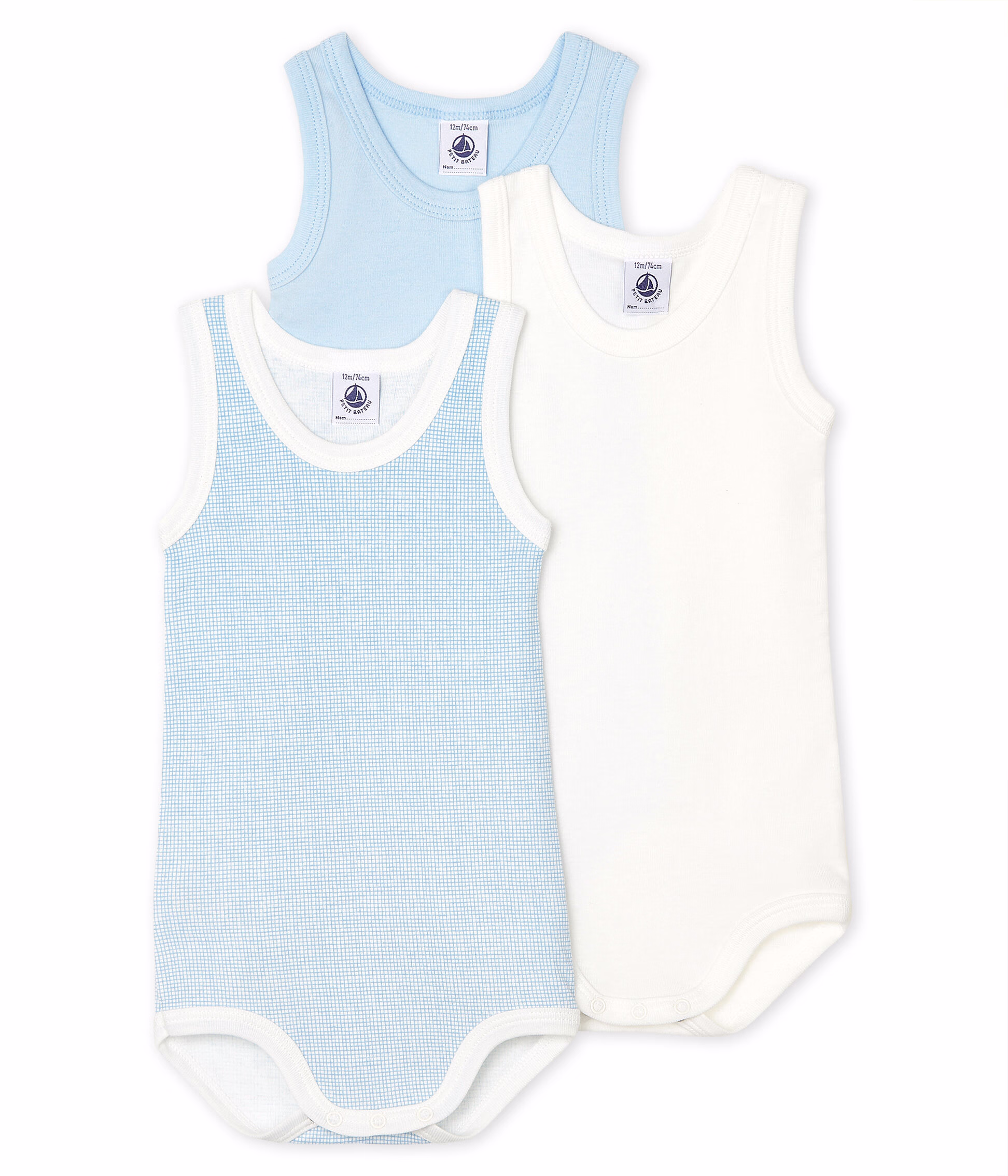 Trio de bodies sans manches b b variante 1 Petit Bateau