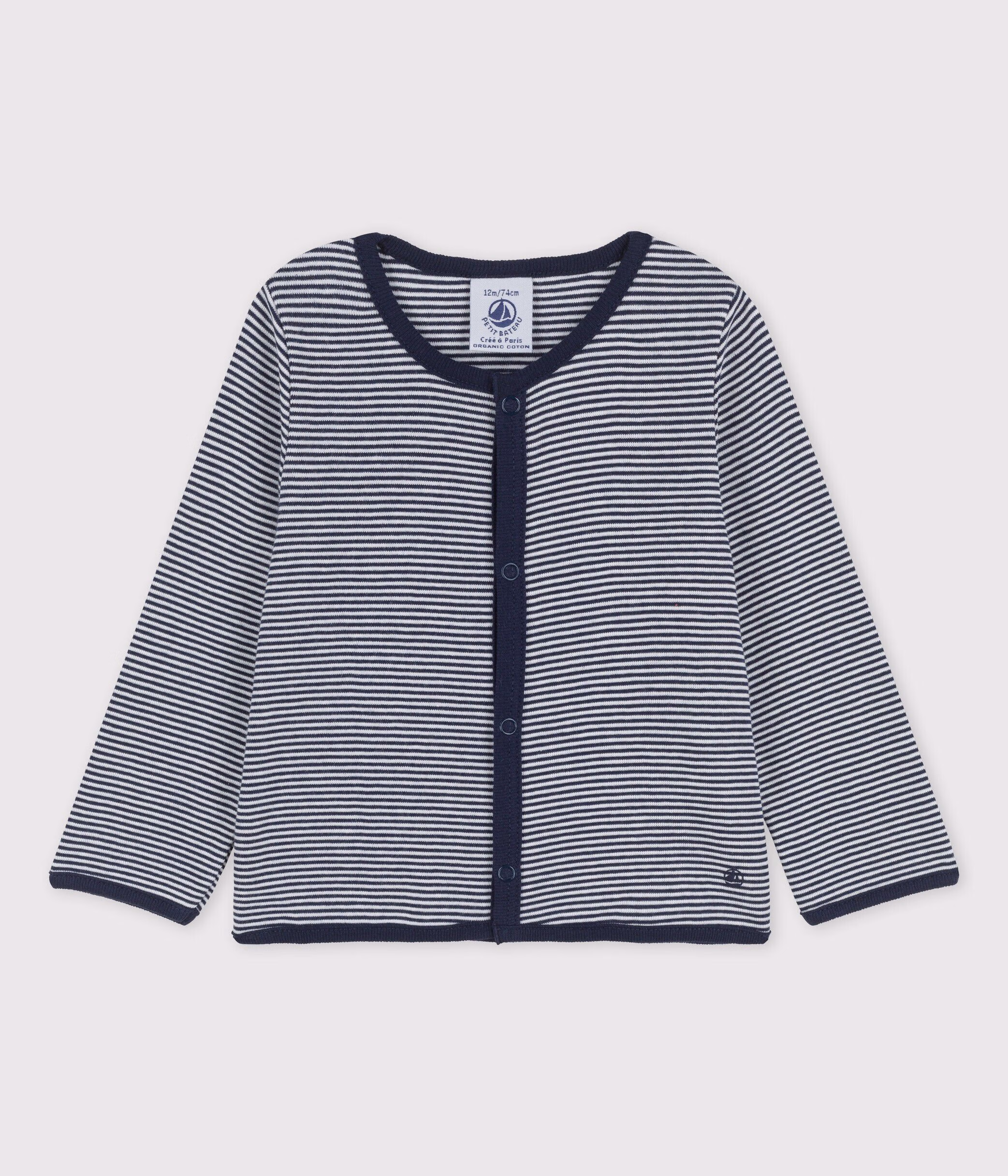 Cardigan raye milleraies en coton bio bebe SMOKING MARSHMALLOW Petit Bateau