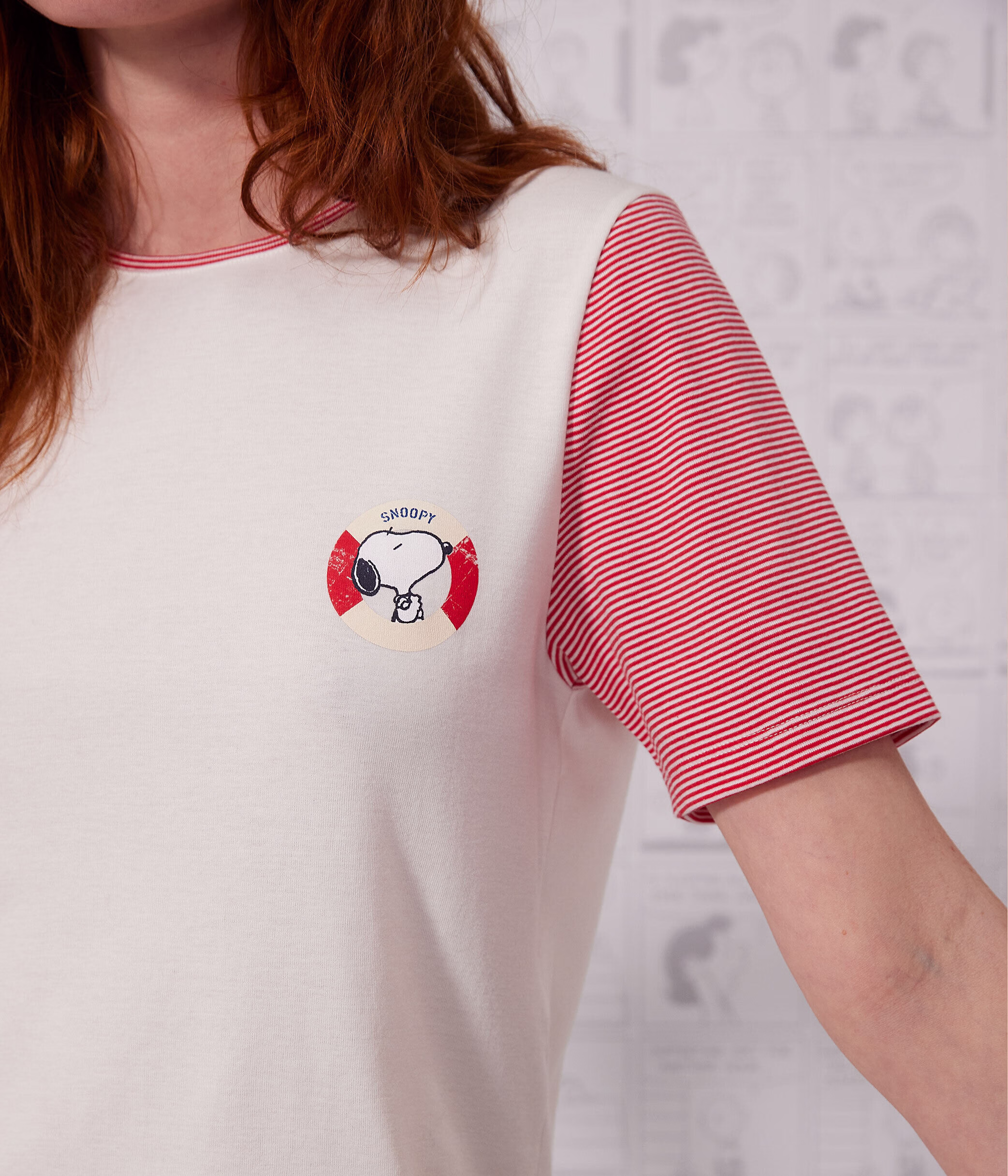 Pyjacourt Petit Bateau X Snoopy femme en coton MARSHMALLOW MULTICO
