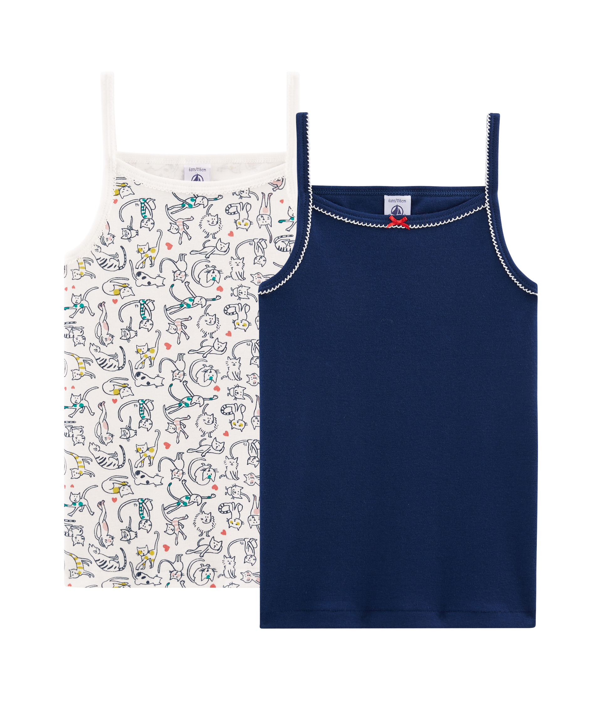 Petit Bateau Lot De 2 Chemises Bretelles Fille - Coton Imprimé Cœurs - Qualité Française