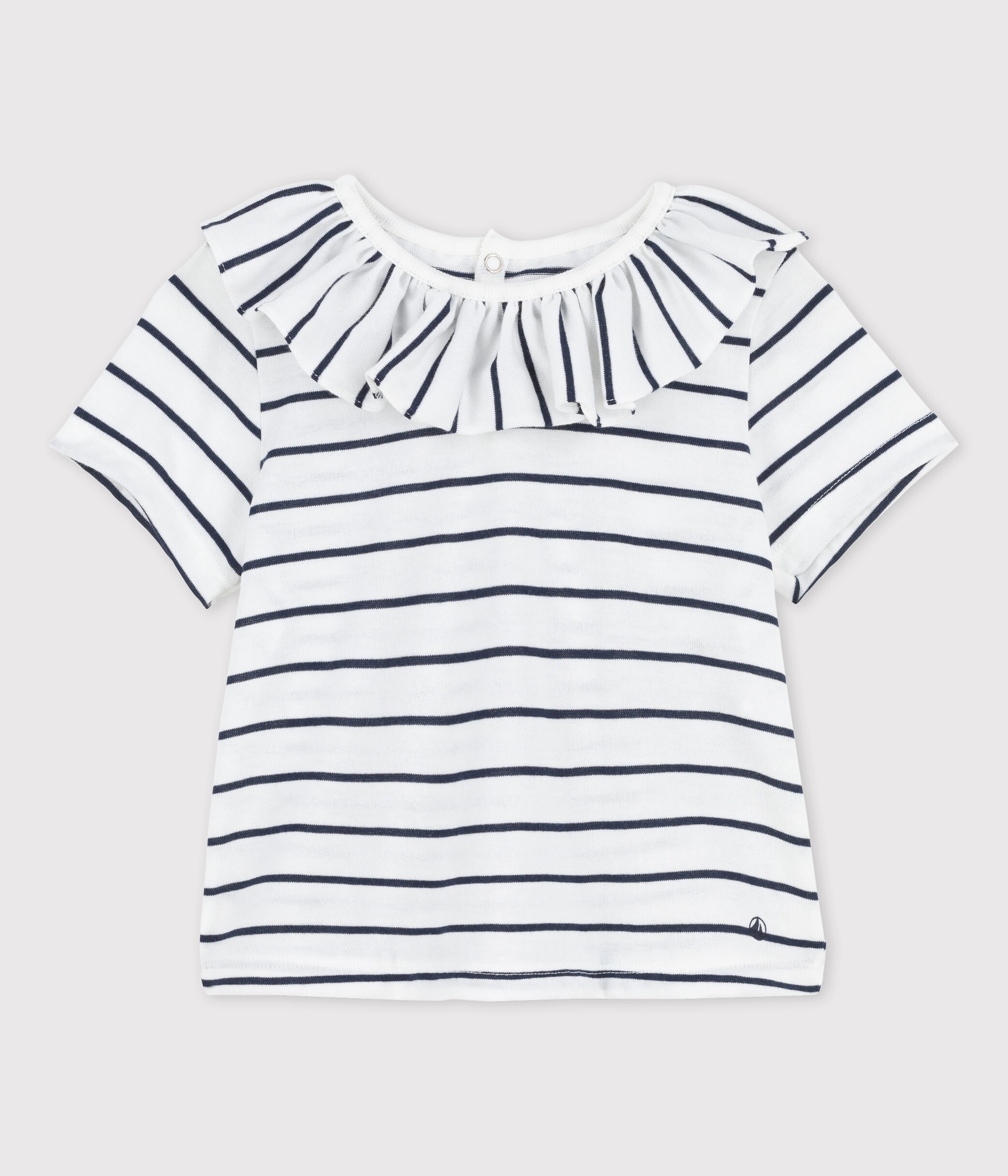 Petit Bateau Lot De 2 Blouses Bébé Fille En Coton - Manches Courtes, Imprimé Fleuri Et Uni, Volants Épaules, Ouverture Pressions