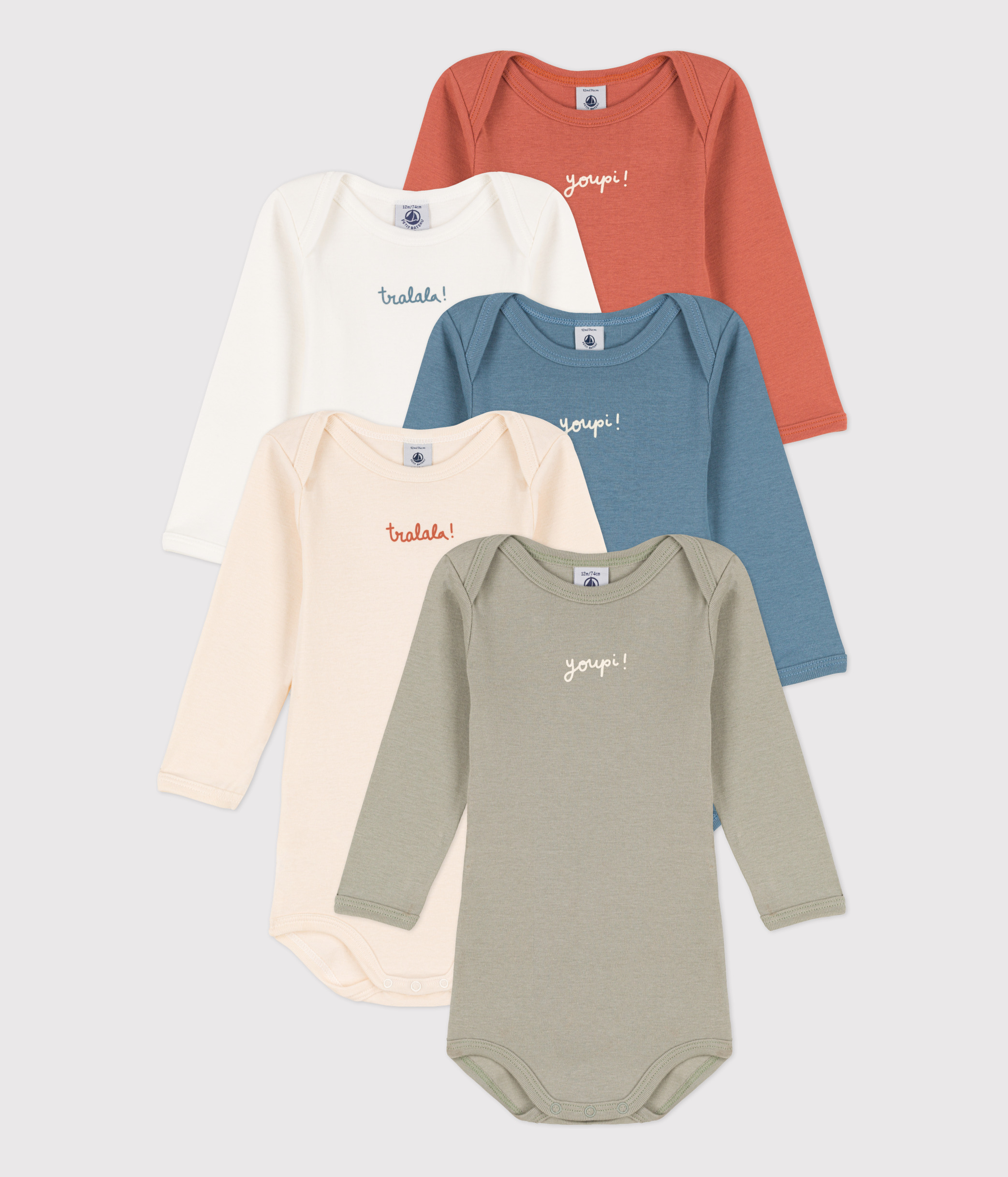 Lot De 5 Bodies Manches Longues Petit Bateau - Jours De La Semaine, Coton, Encolure Américaine
