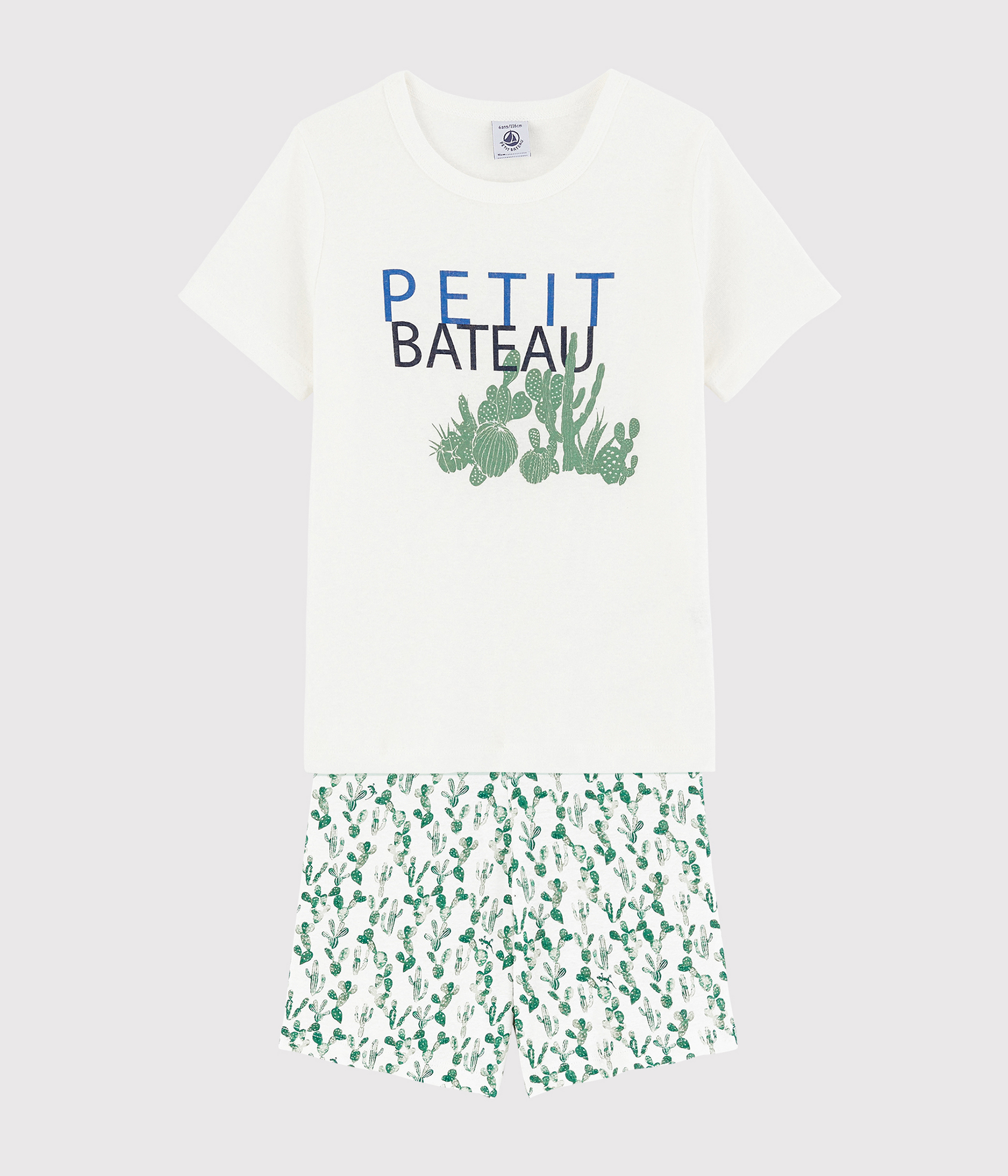 Pyjama Court Petit Bateau Garçon - Coton Bio - Motif Voilier - Encolure Contrastée