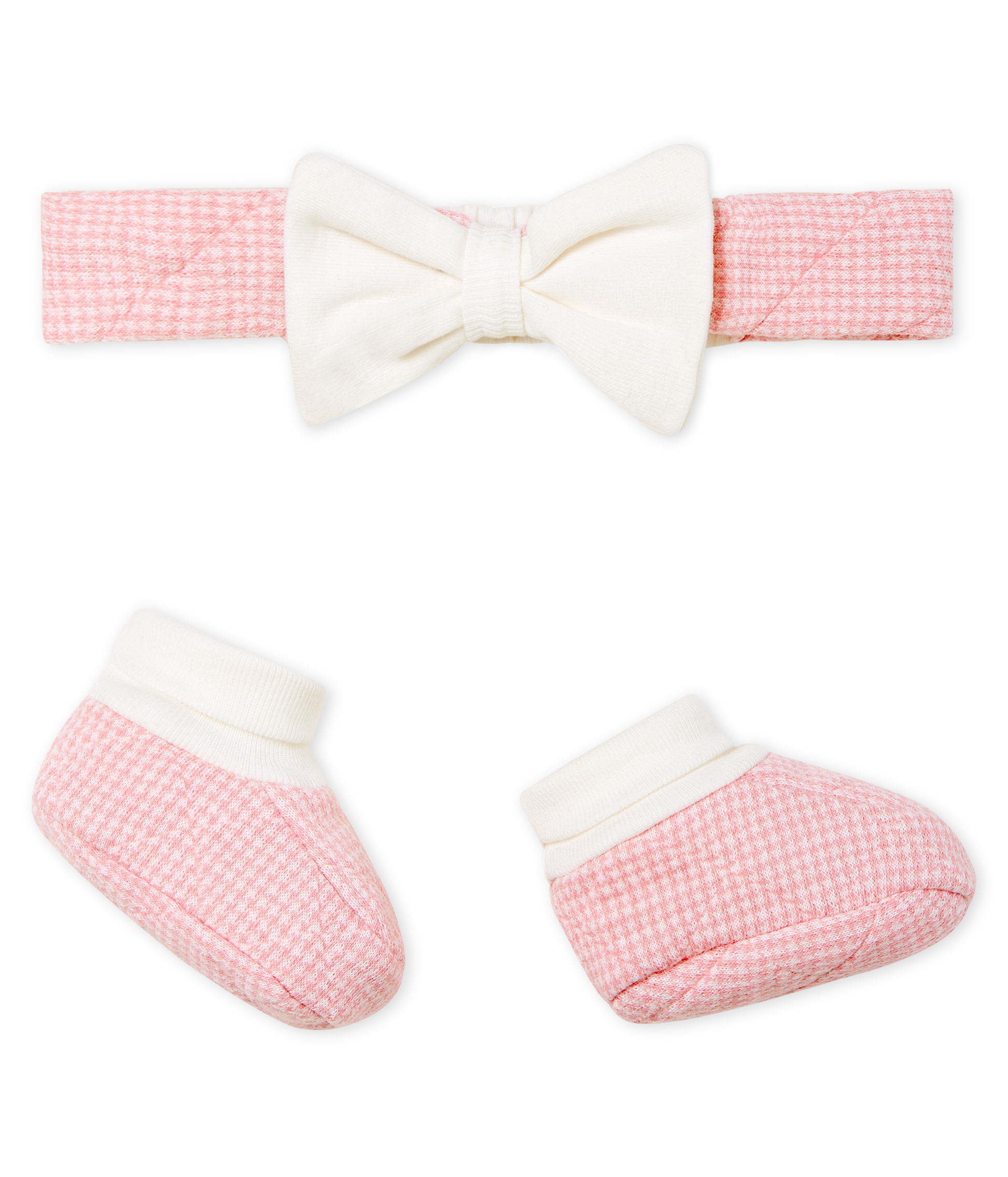 Lot bandeau et chaussons bébé fille en tubique matelassé