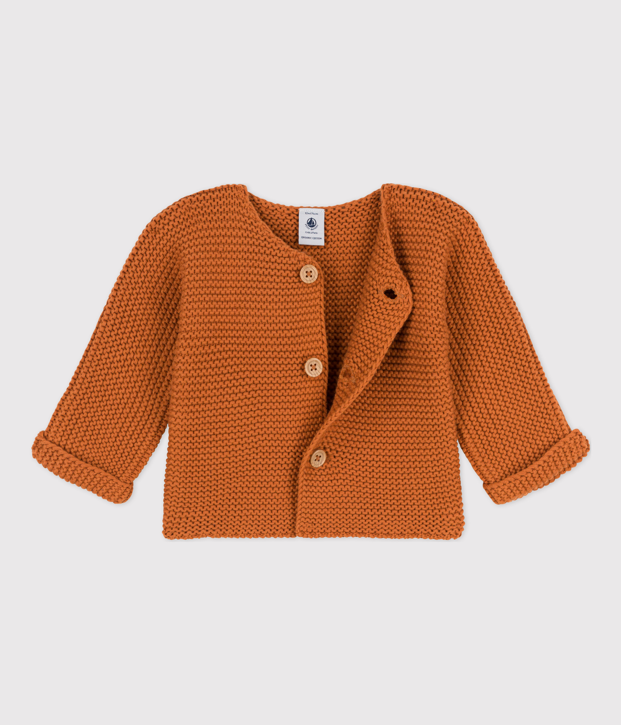 Cardigan bebe tricot point mousse en coton ECUREUIL Petit Bateau