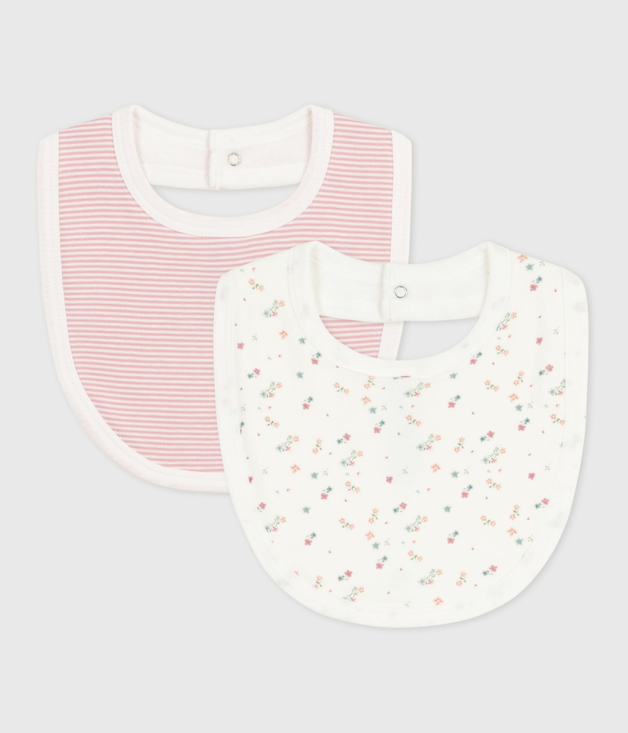 Lot De 2 Bavoirs Bébé Petit Bateau – Coton Imprimé Fleuri – Boutons-pression – Doublure éponge – 22x17 Cm - 8