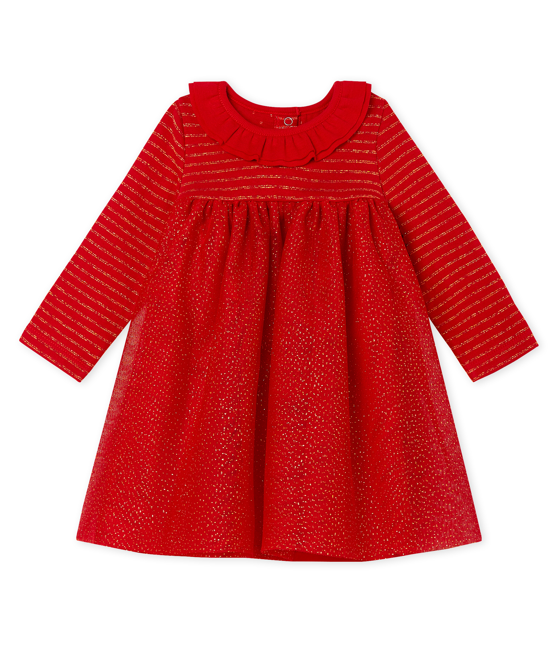 Robe manches longues bi-matière bébé fille