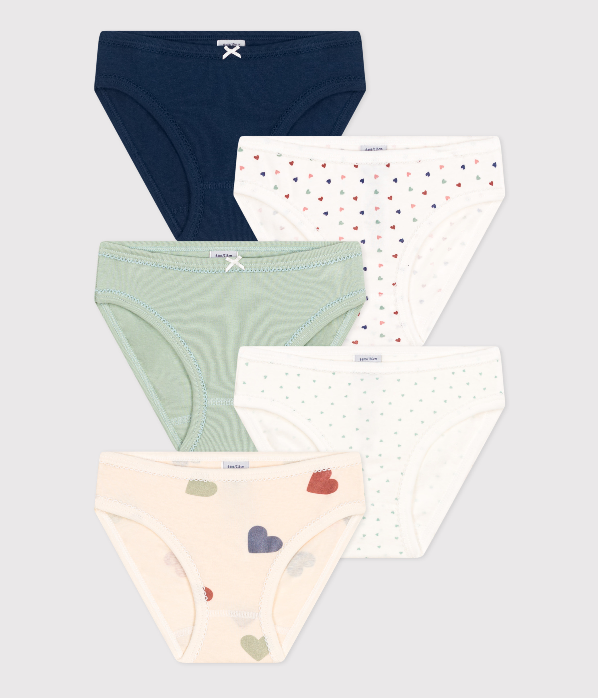 Lot De 5 Culottes Fille Petit Bateau - Coton Imprimé Cœurs Et Uni, Taille Jusqu'à 14 Ans