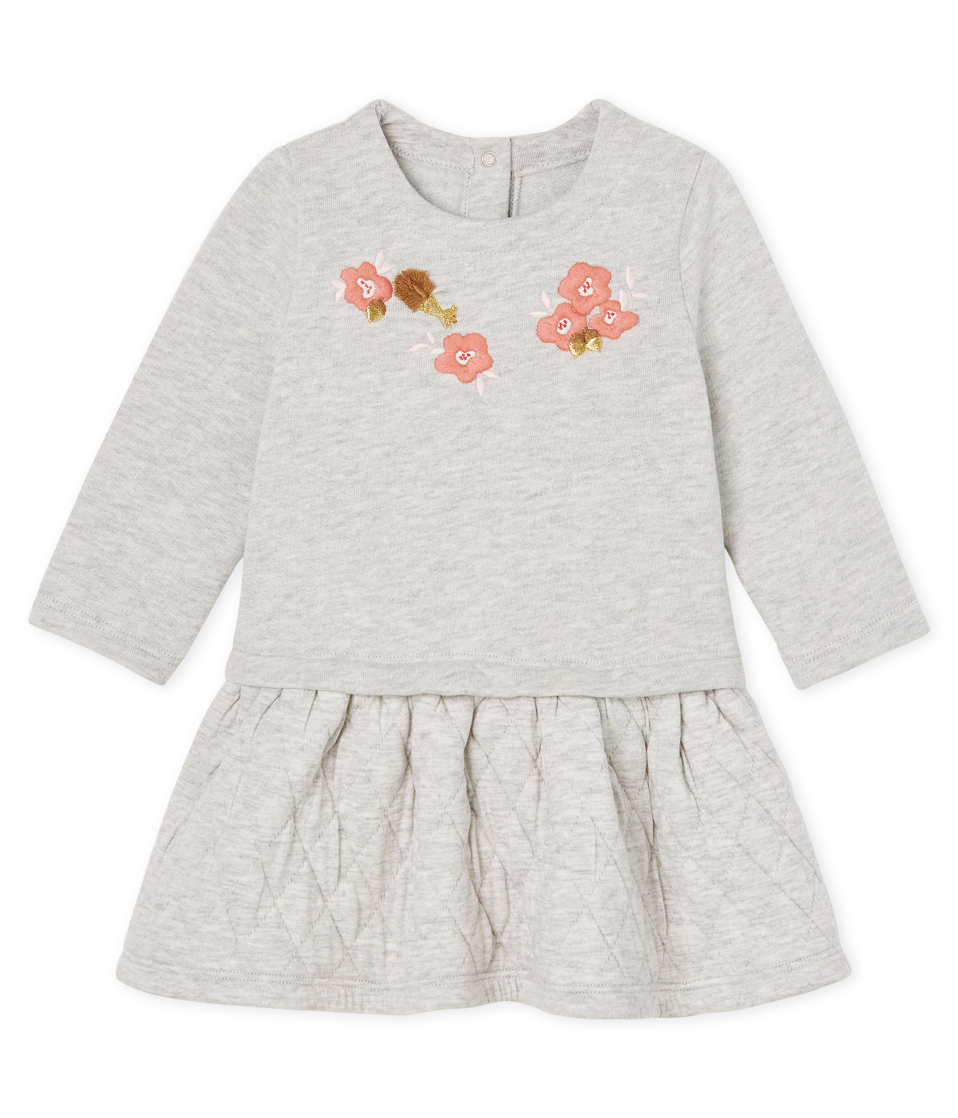Robe manches longues bi-matière bébé fille