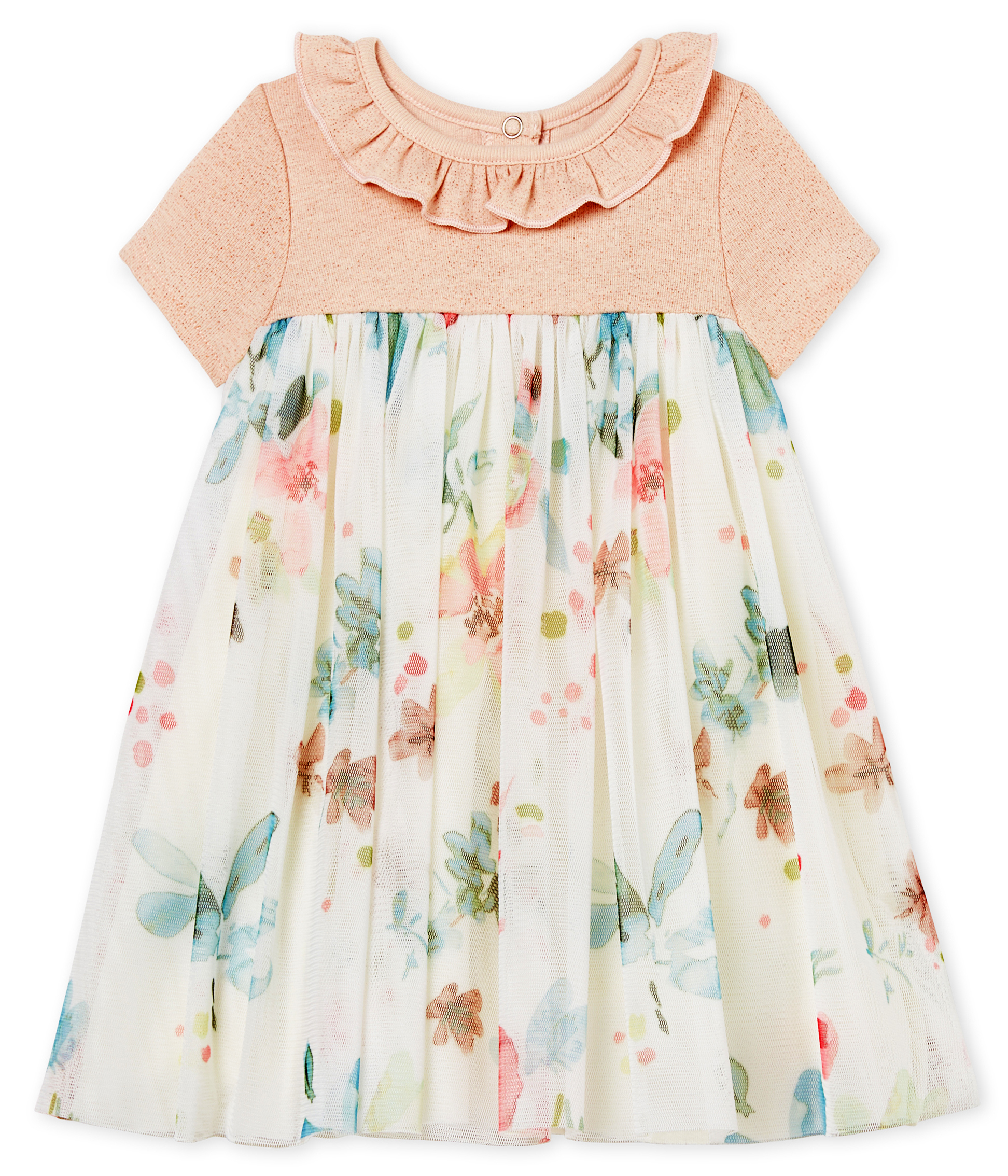 Robe manches courtes bi-matière bébé fille