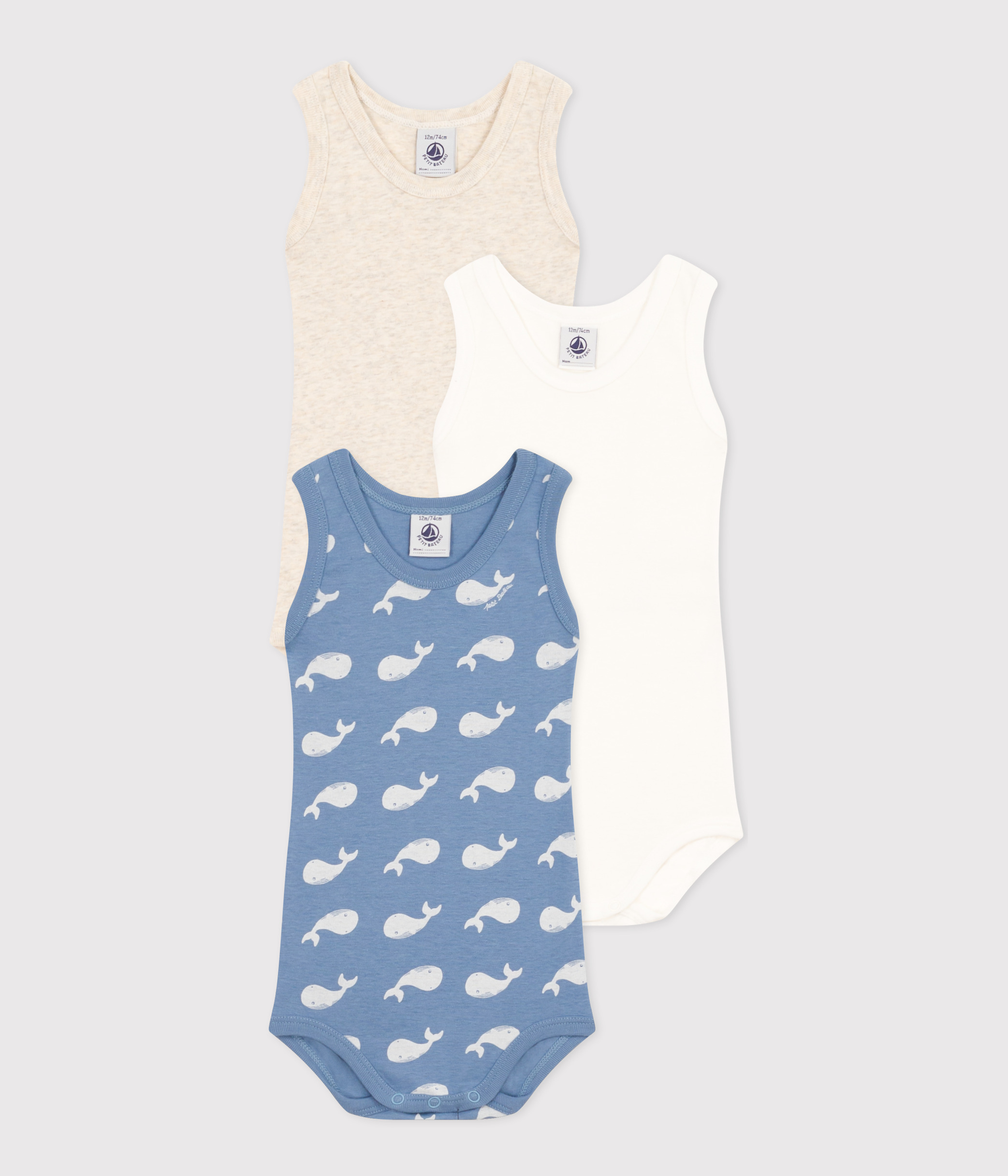Lot de 3 bodies sans manche baleine en coton bebe variante 1 Petit Bateau