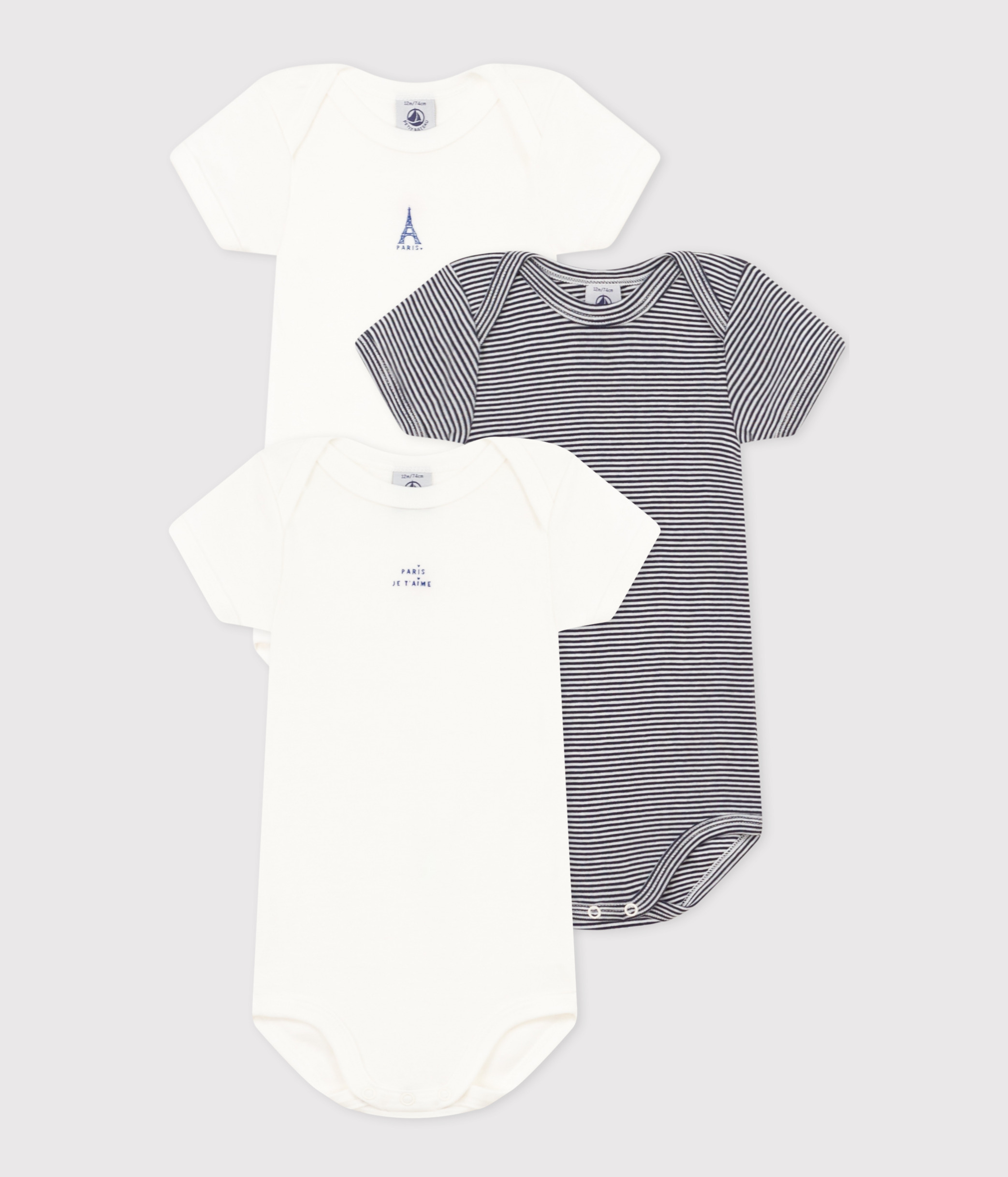 Bodies Petit Bateau Manches Courtes - Lot De 3 - 100% Coton - Mixte Bébé