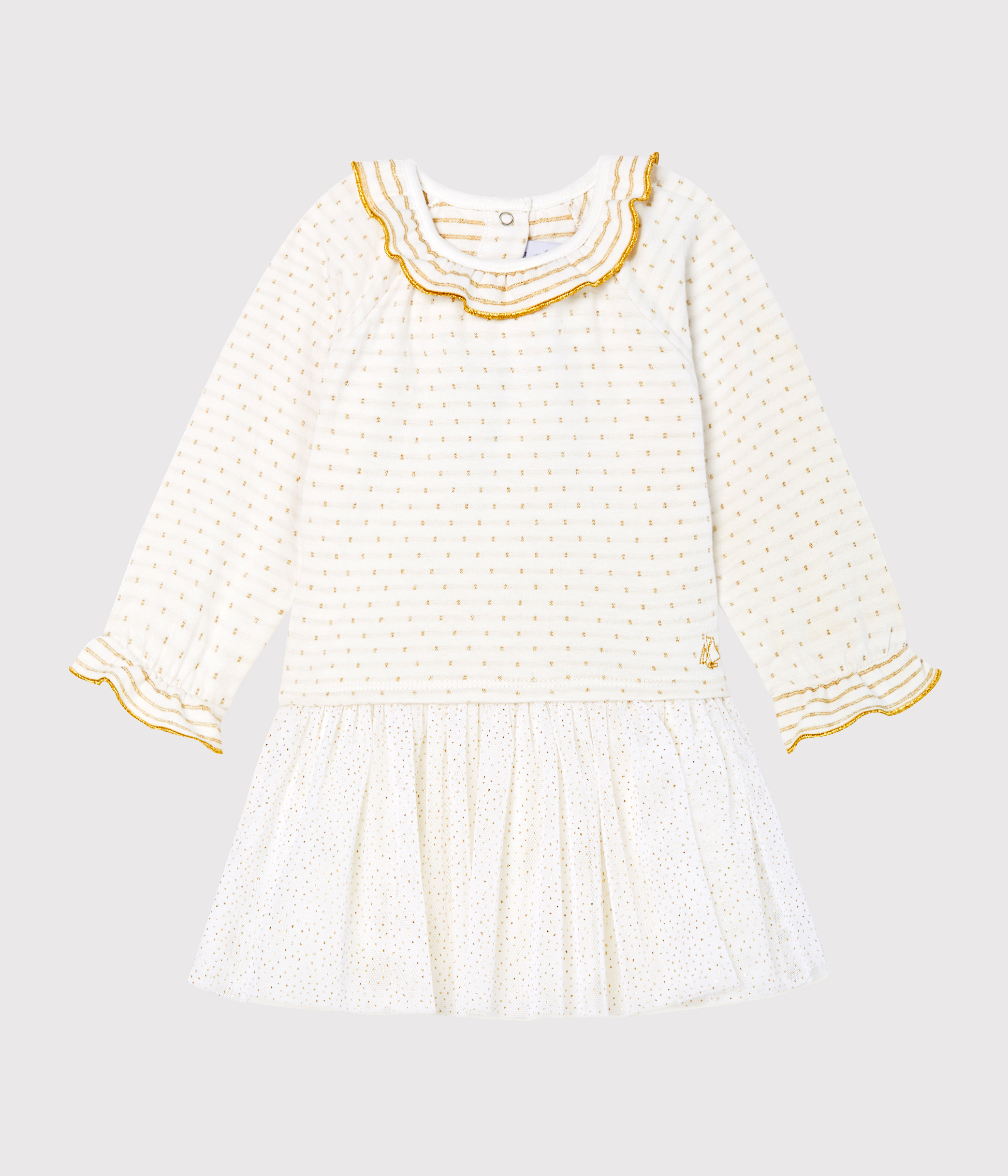 Robe Manches Longues Bi Matiere Bebe Fille Marshmallow Or Petit Bateau