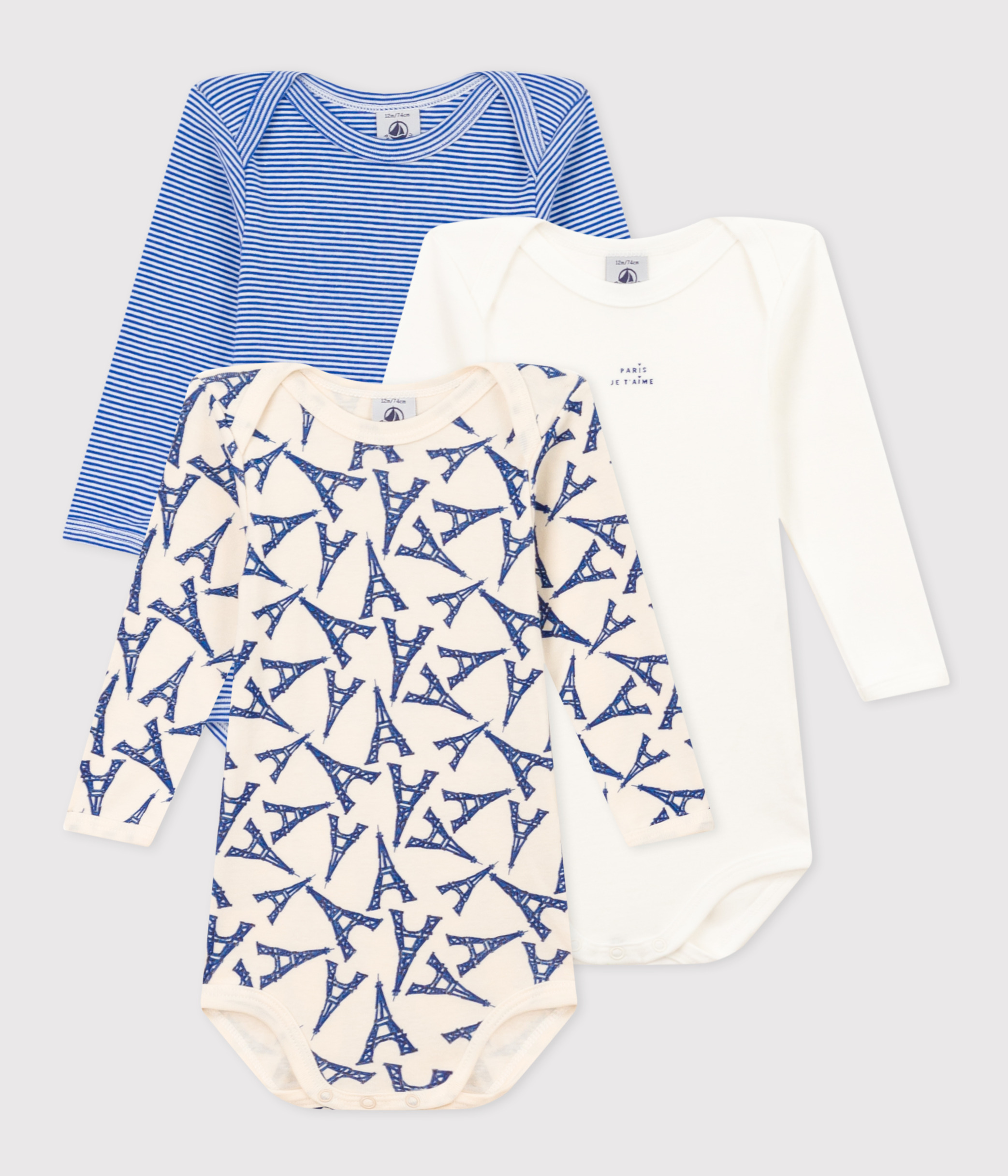 Bodies Manches Longues Bébé 100% Coton - Lot De 3 Unisexe Petit Bateau