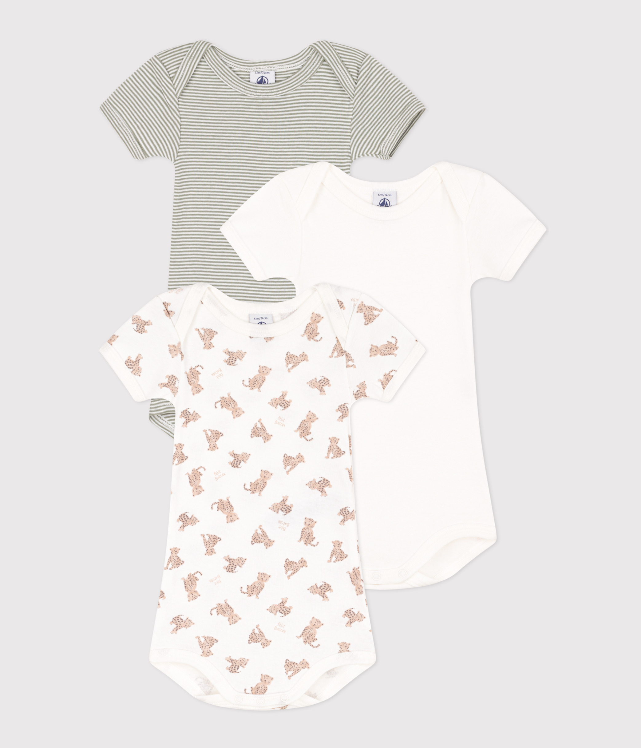 Lot De 3 Bodies Manches Courtes Petit Bateau Mixte Bébé - 100% Coton, Qualité Française, Lavage Machine