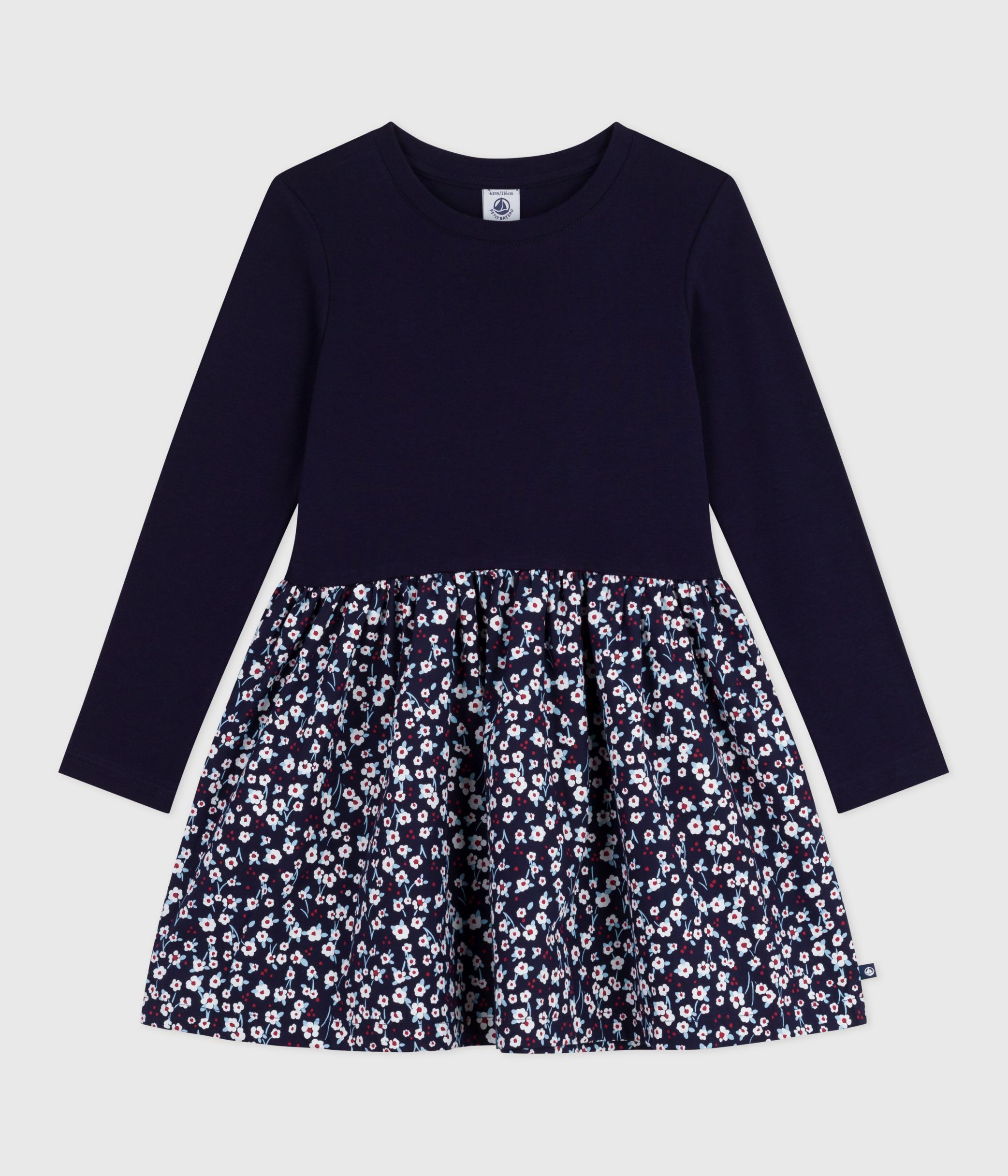 Petit Bateau A0BKK Robe Manches Longues Bébé Fille, Avalanche/Multico 18 Mois