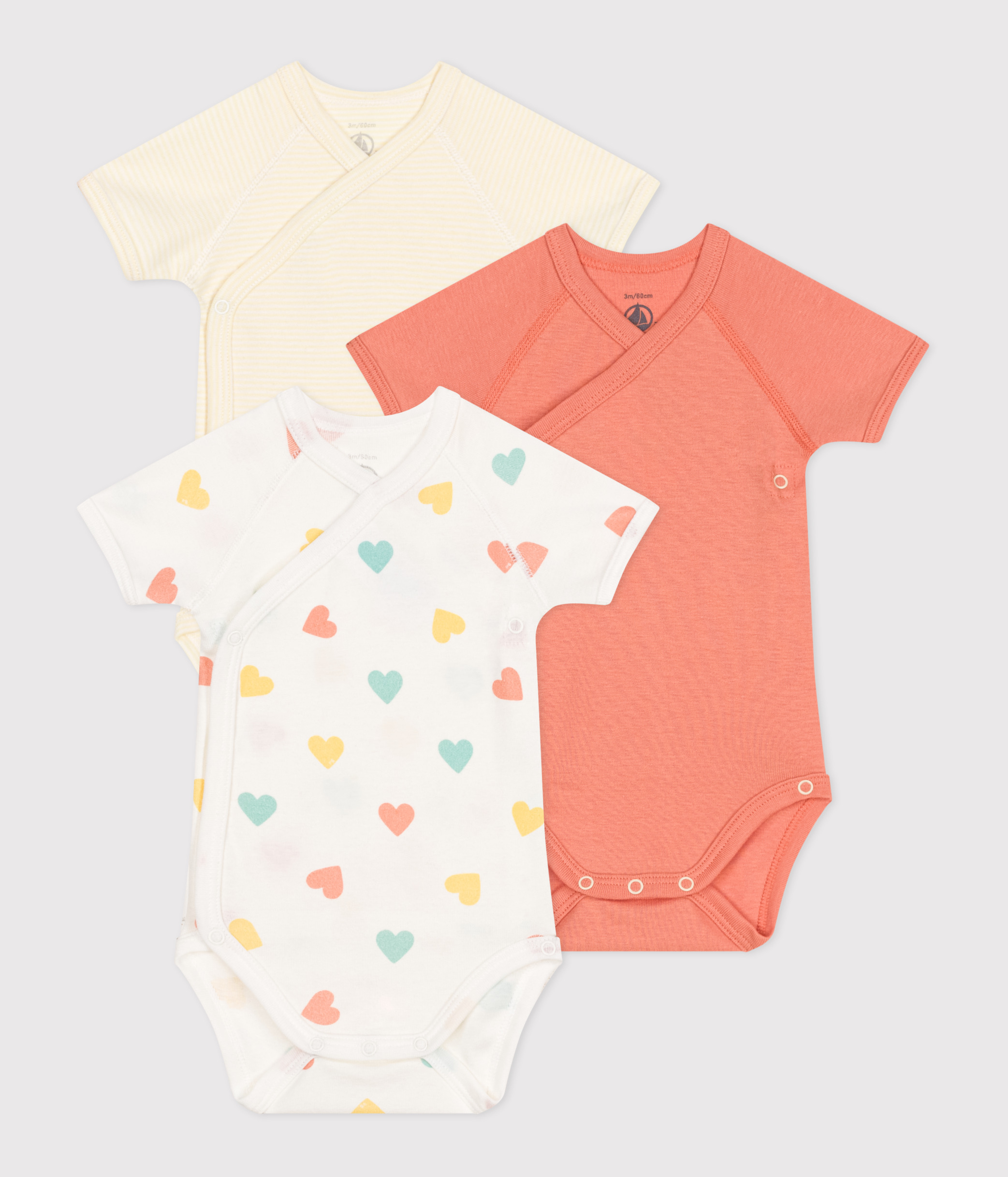 Petit Bateau Lot De 3 Bodies Manches Courtes Bébé Fille - 100% Coton