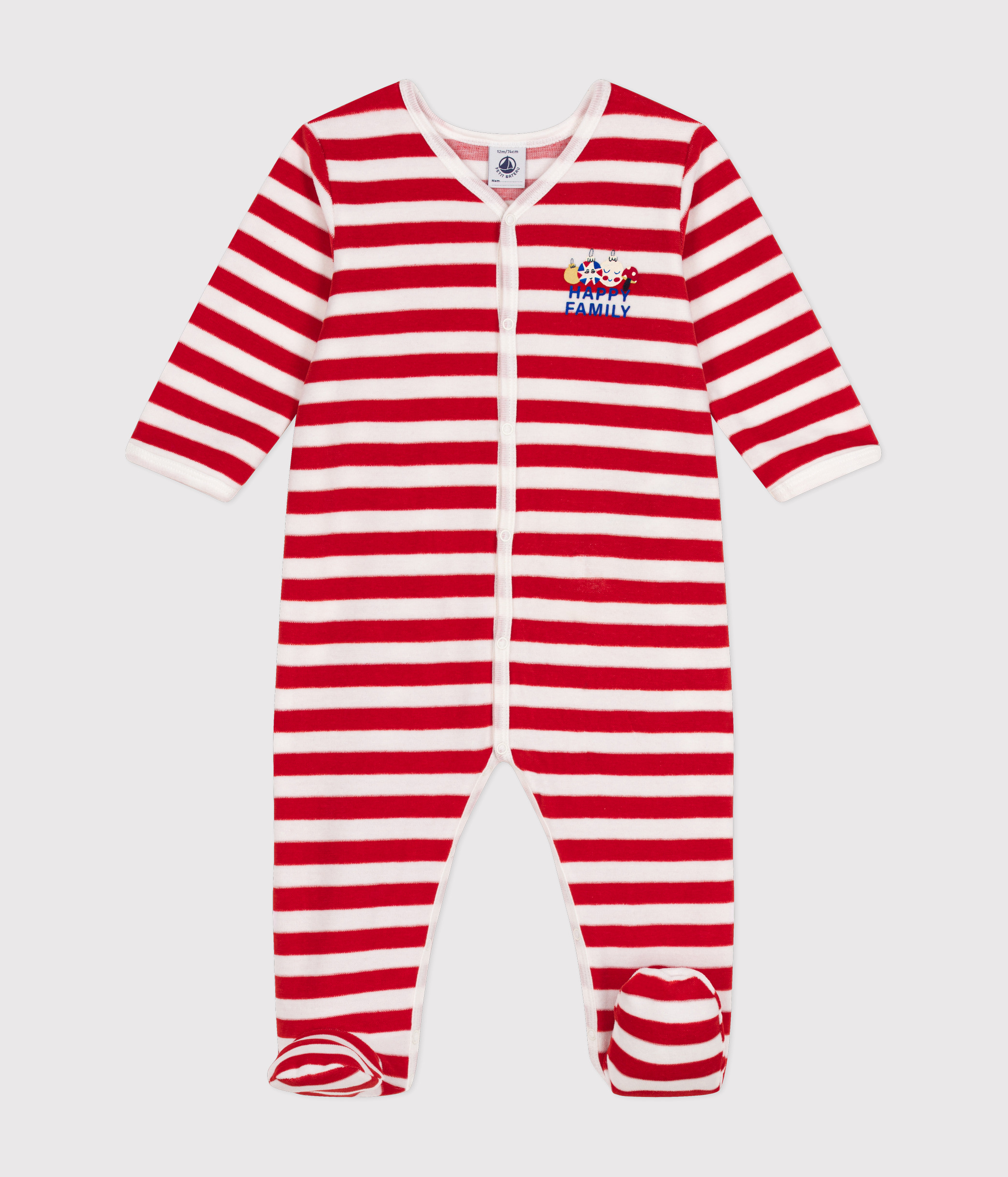 Pyjama Bébé Garçon Noël Vertbaudet - Velours Brodé Marine Avec Pieds Antidérapants, Taille 12 Mois (74 Cm)