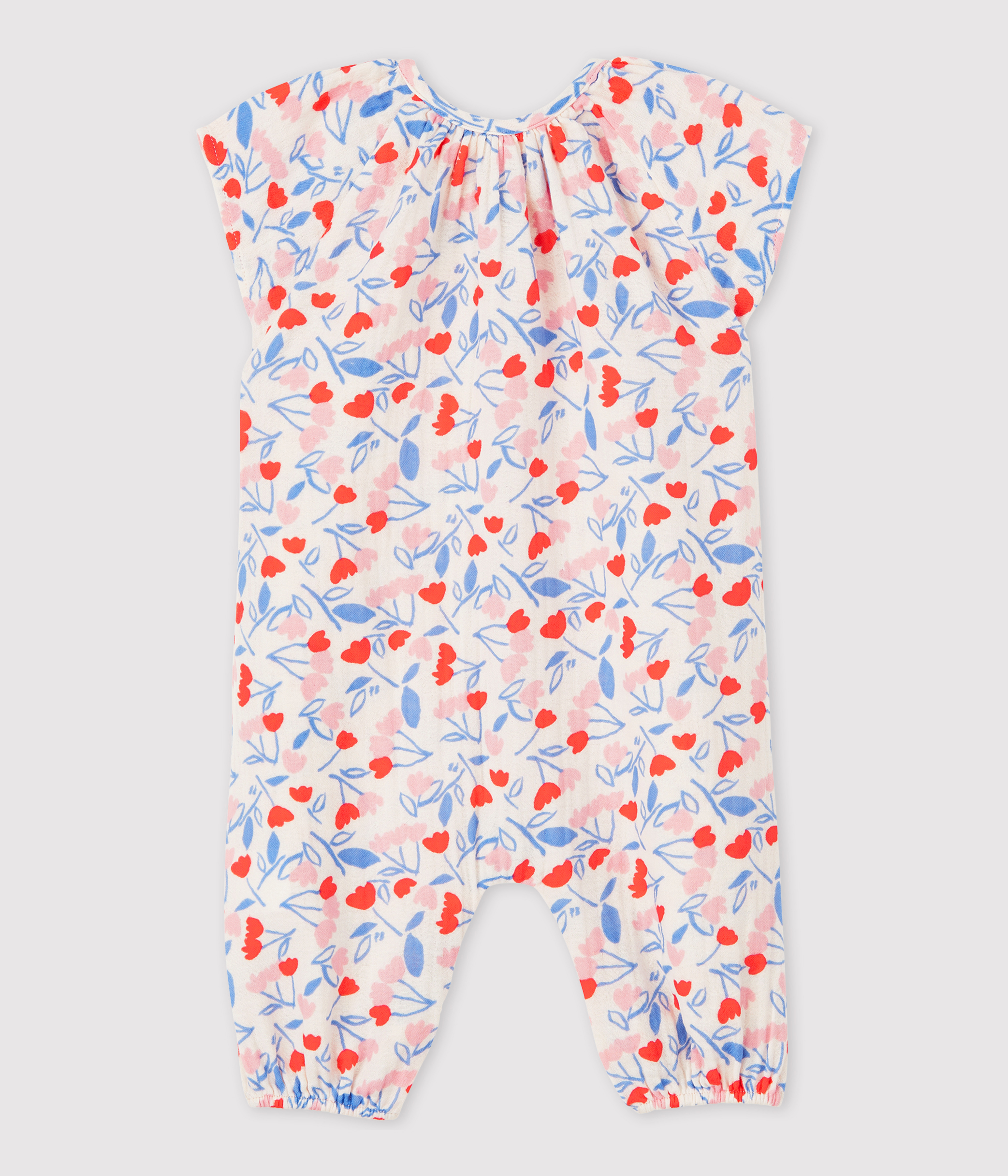 Combinaison maille reliefée fleurie bleu bébé fille Okaïdi & Obaïbi