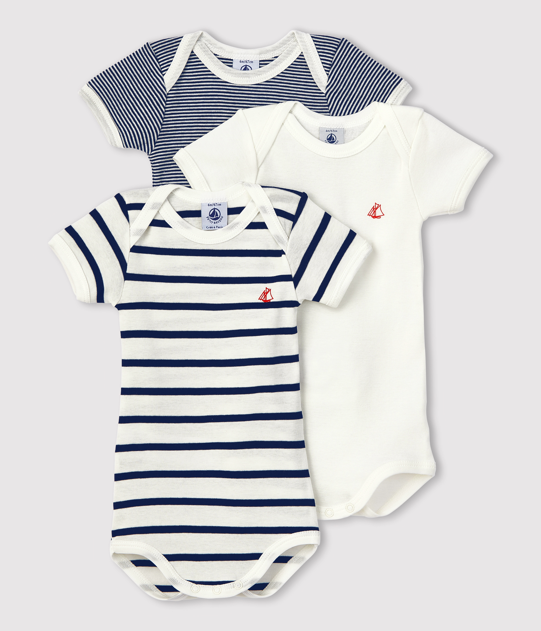 Petit Bateau BODY US ML RENARD PACK X3 Blanc / Bleu - Livraison