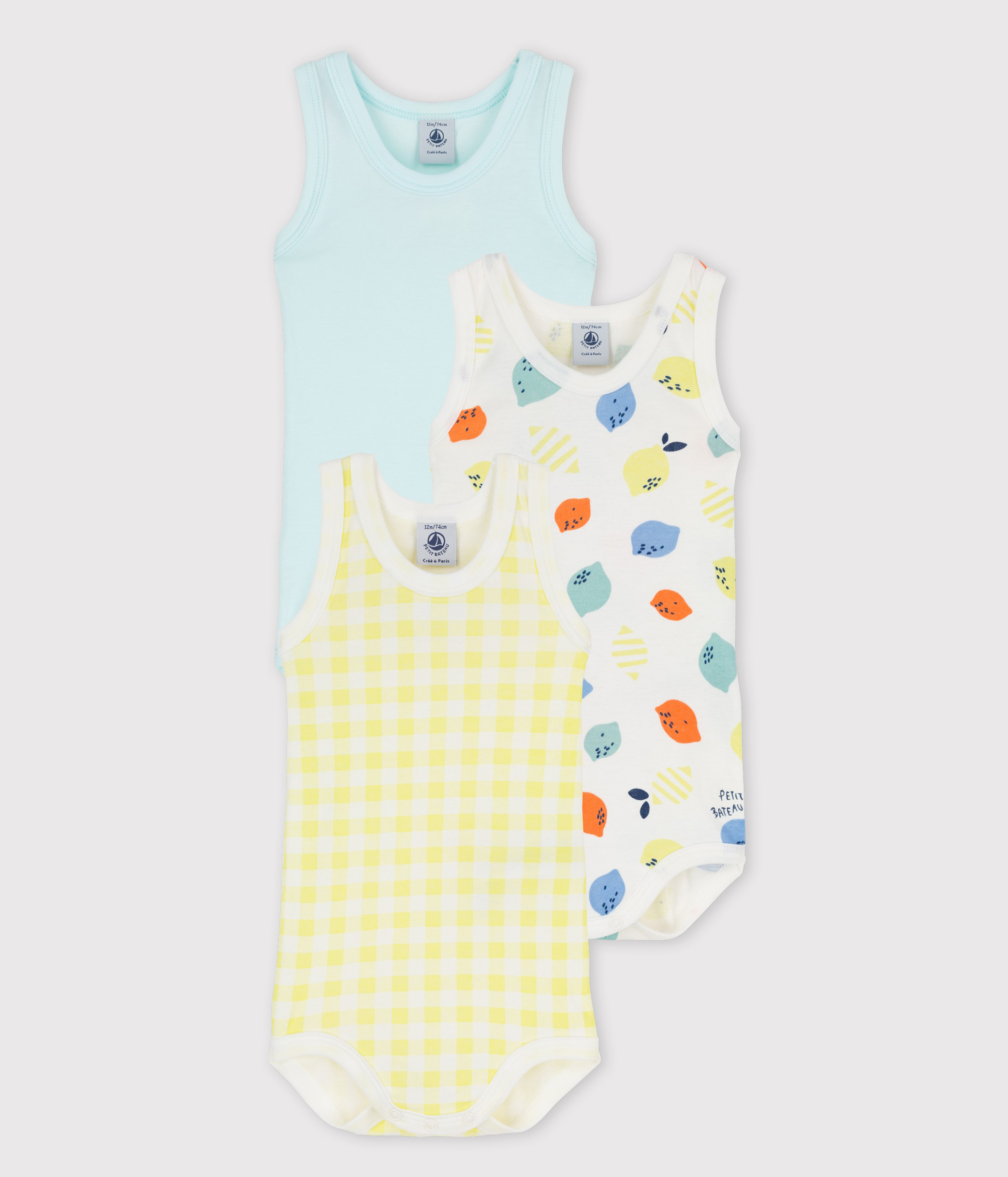 Lot De 3 Bodies Sans Manches Citrons Colores Bebe Variante 1 Petit Bateau