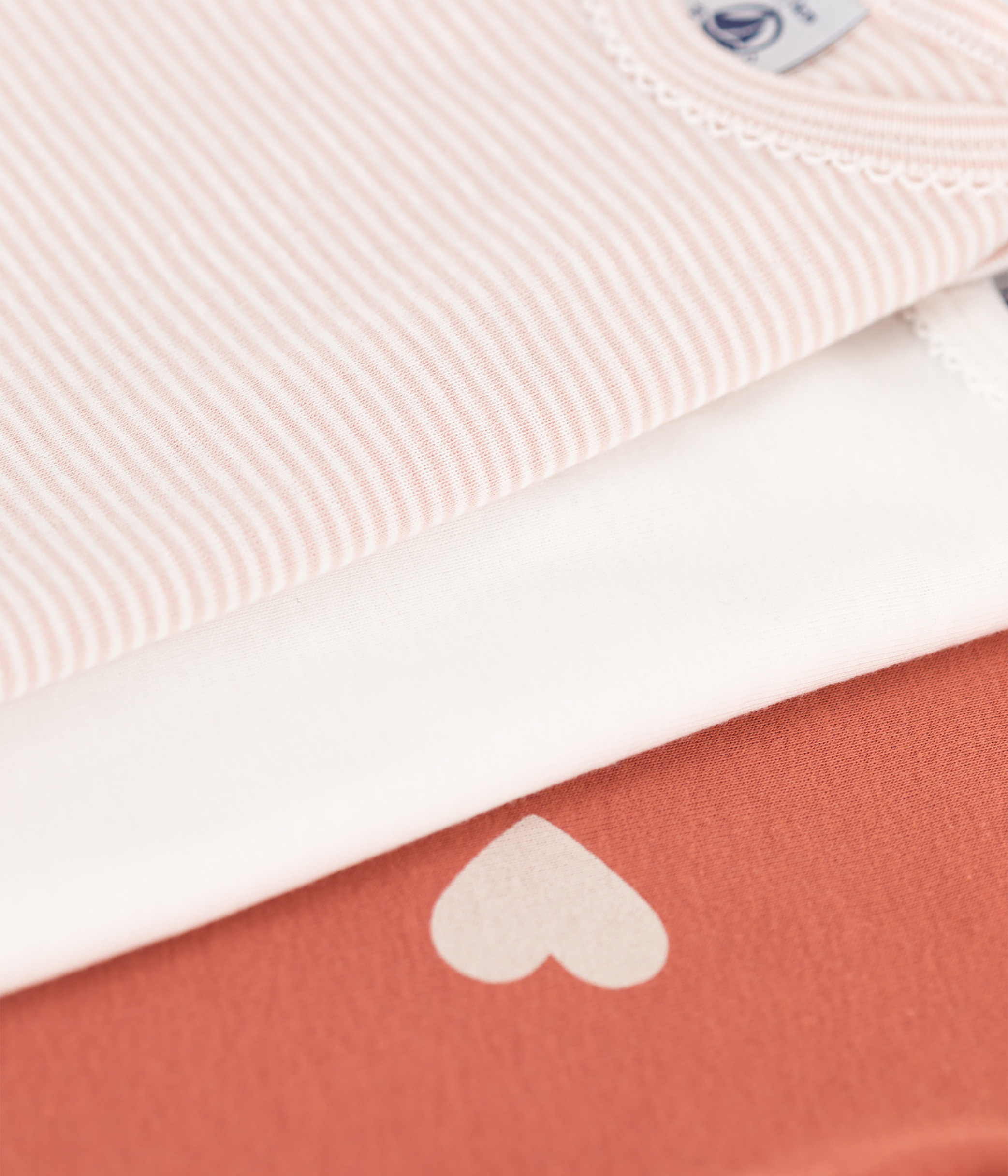 Petit Bateau Set de 3 bodies manches longues en coton imprimé cœur Barboteuse unisexe