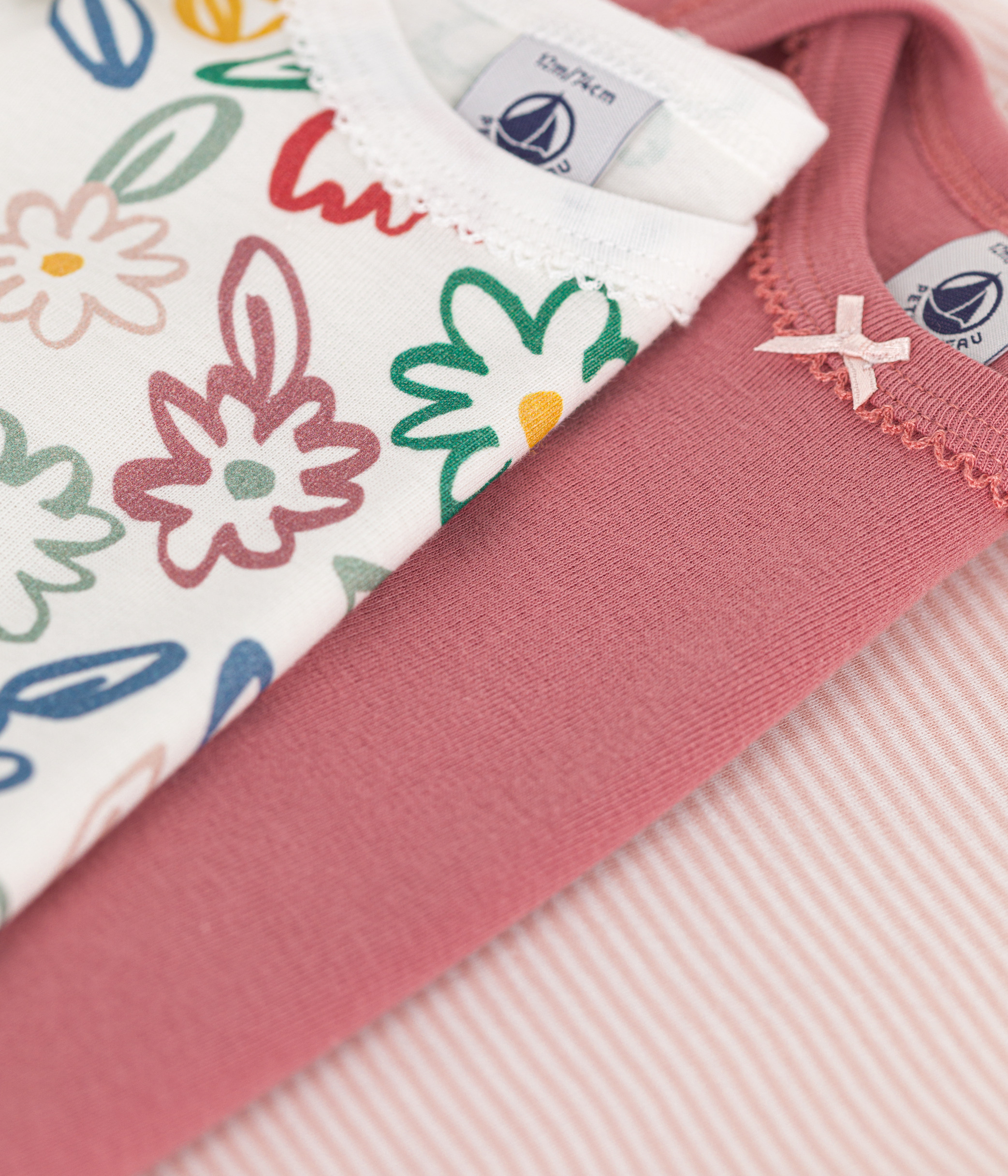 Lot de bodies manches longues fleurs en coton bébé variante