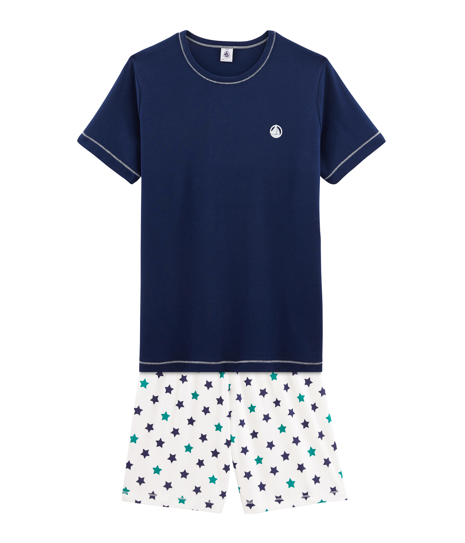 Pyjama Court Garçon Petit Bateau - Rayé En Coton Doux