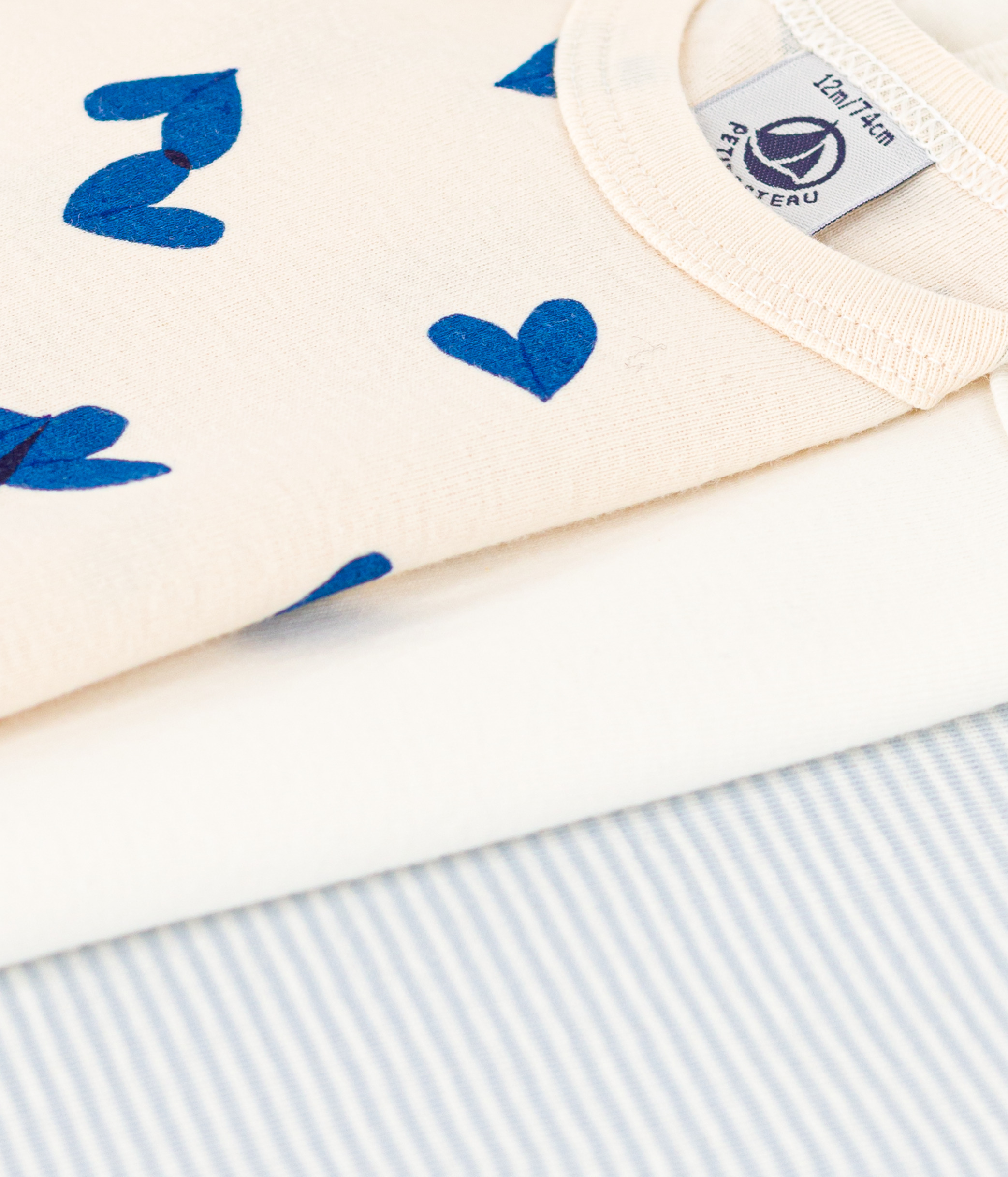 Lot De 3 Bodies Manches Longues Petit Bateau - Coton Imprimé Cœurs - Bébé Garçon/fille - 9