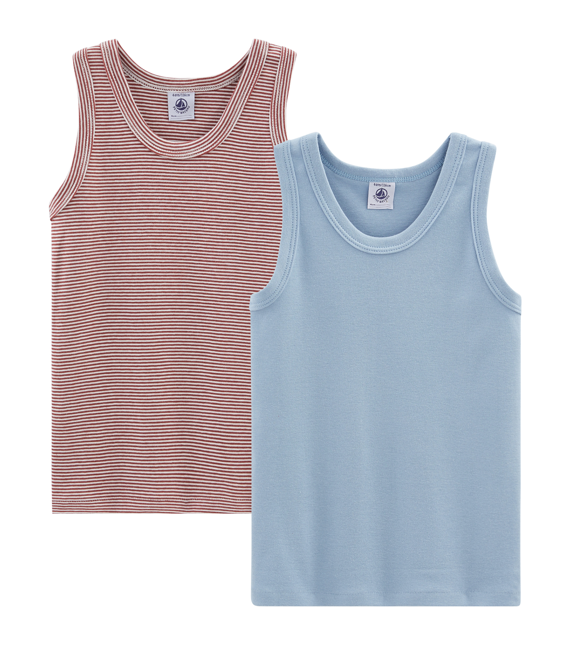 Vertbaudet - Lot De 2 Débardeurs Pour Garçon - 100% Coton - 1 Motif + 1 Rayé - Encolure Ronde