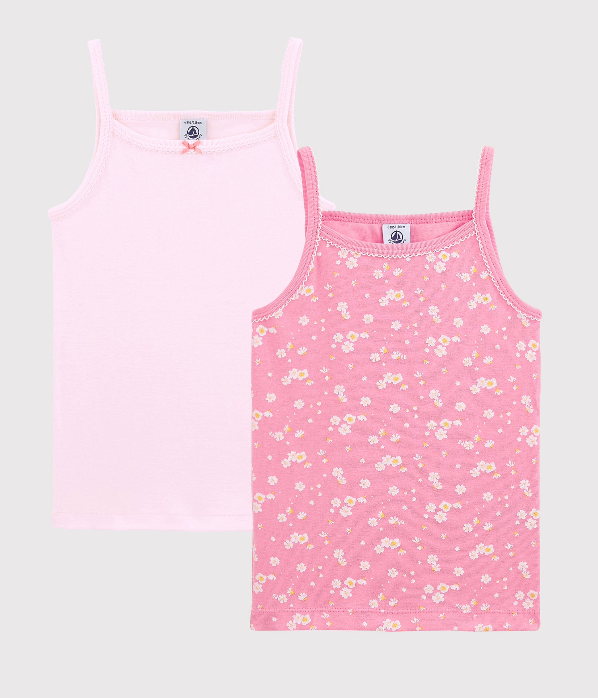 Petit Bateau Lot De 2 Chemises Bretelles Fille - 100% Coton - Col Bateau - Sans Manches - Style Intemporel