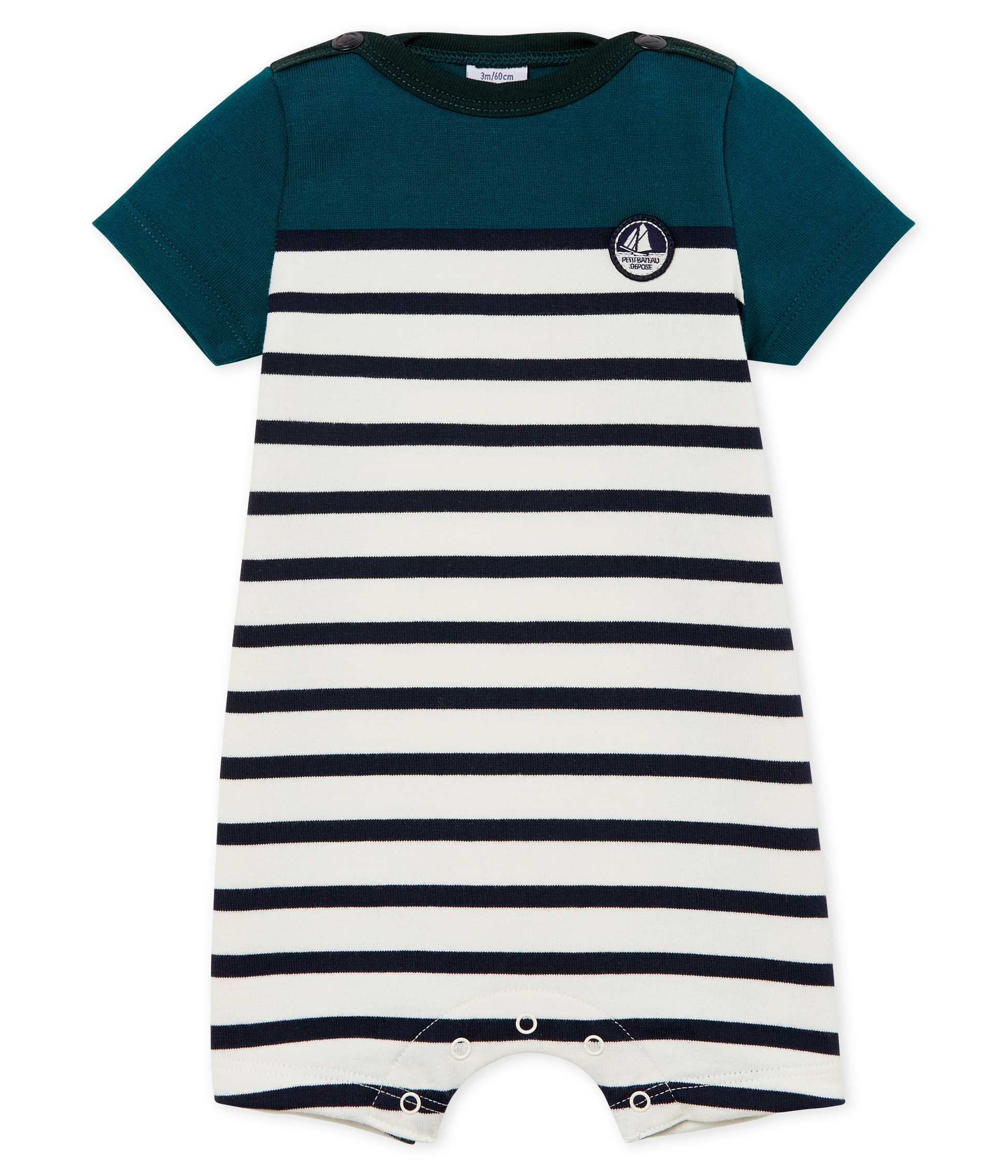 Combicourt Bebe Garcon En Jersey Lourd Raye Pinede Marshmallow Smoking Petit Bateau