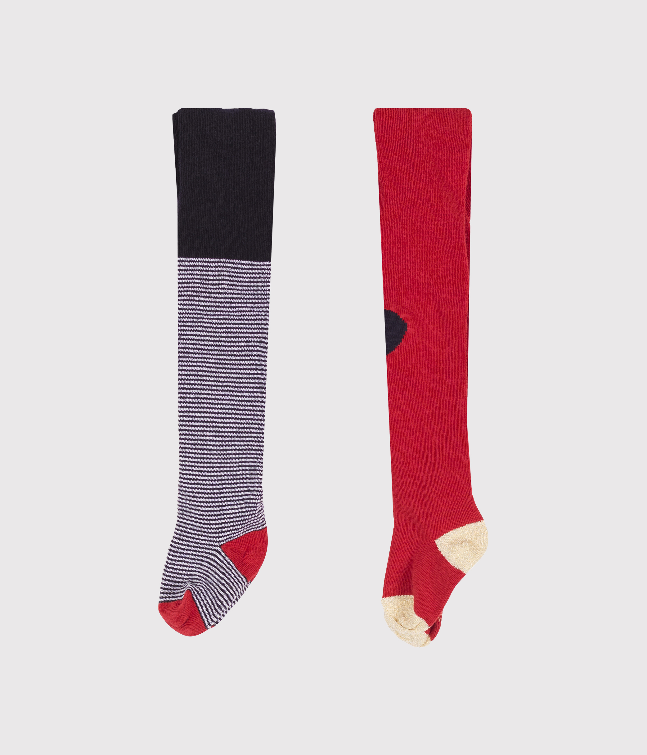 Lot De 2 Paires De Collants Bébé Fille - Jersey Confortable, Uni Et Marinière - Taille 15/18 à 23/26