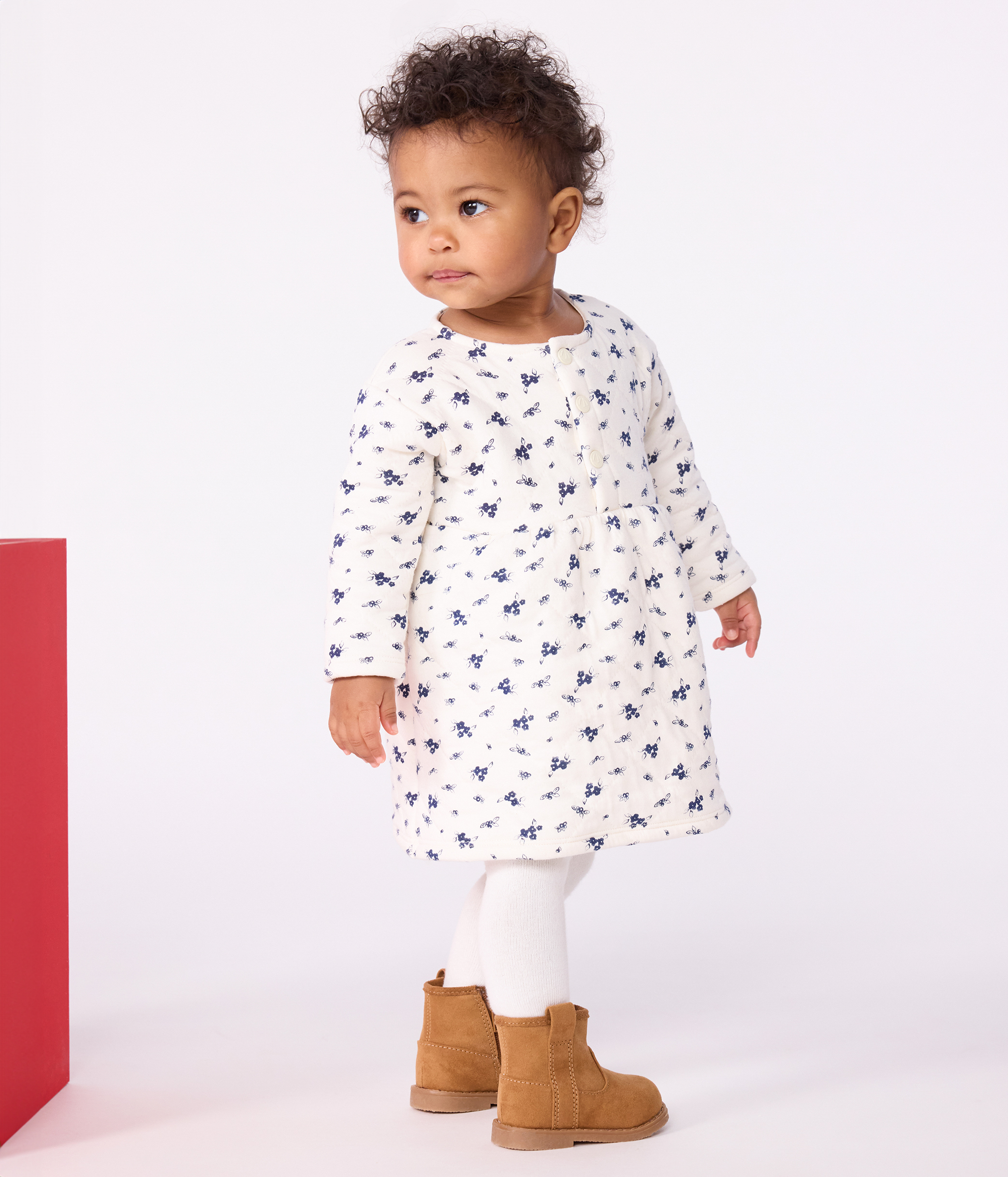 Petit Bateau Robe Manches Longues Bébé Fille – Matelassée Imprimée Festive, Boutons-Pression Dos, Chaleur Et Confort