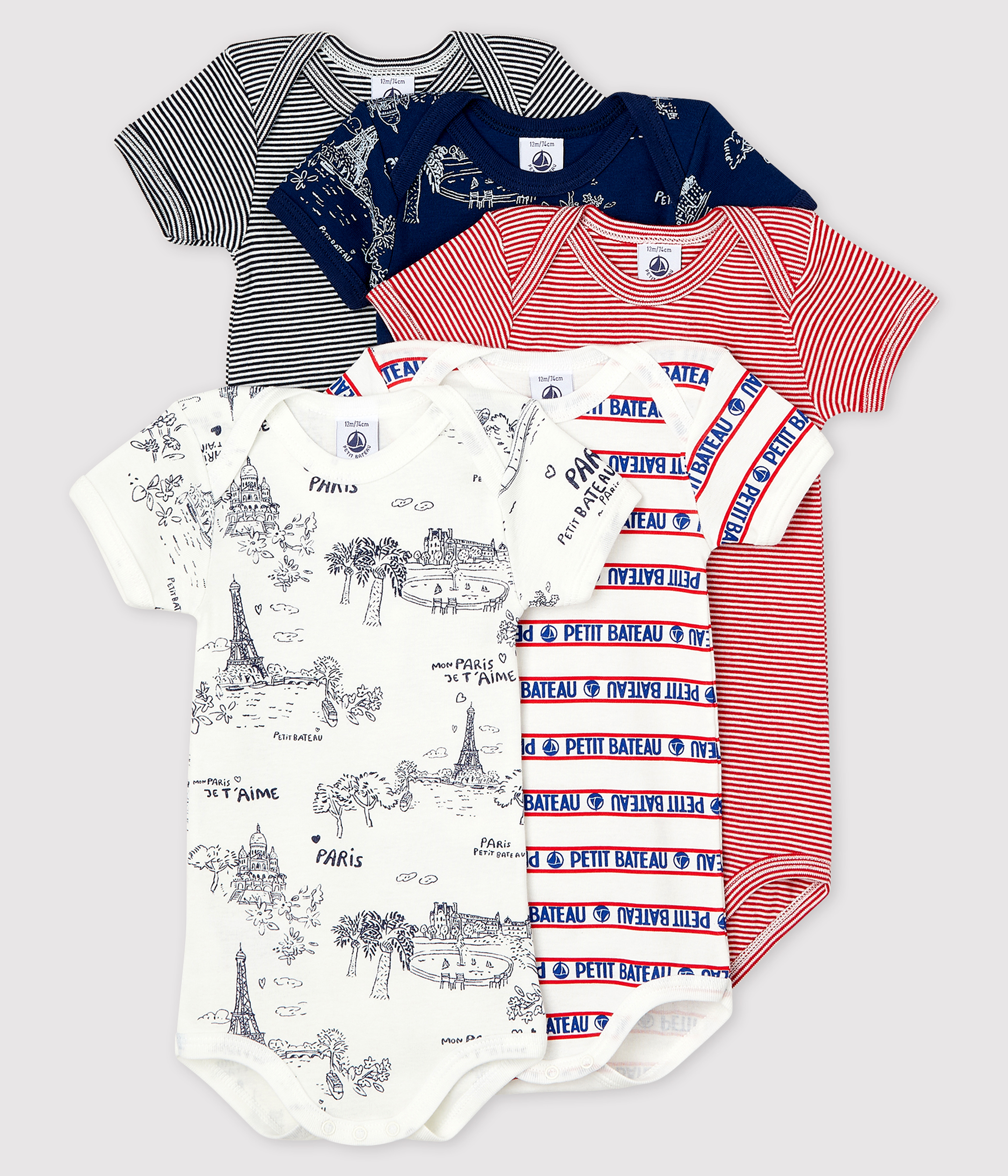 Lot De 5 Bodies Manches Courtes Paris Bebe Variante 1 Petit Bateau